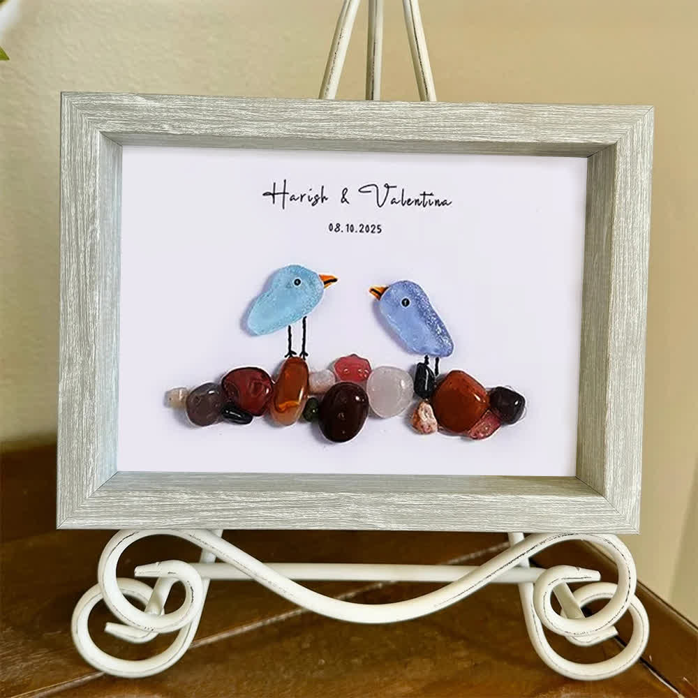 Love Birds Personalized Couple Name Sea Glass Framed Art - image 4