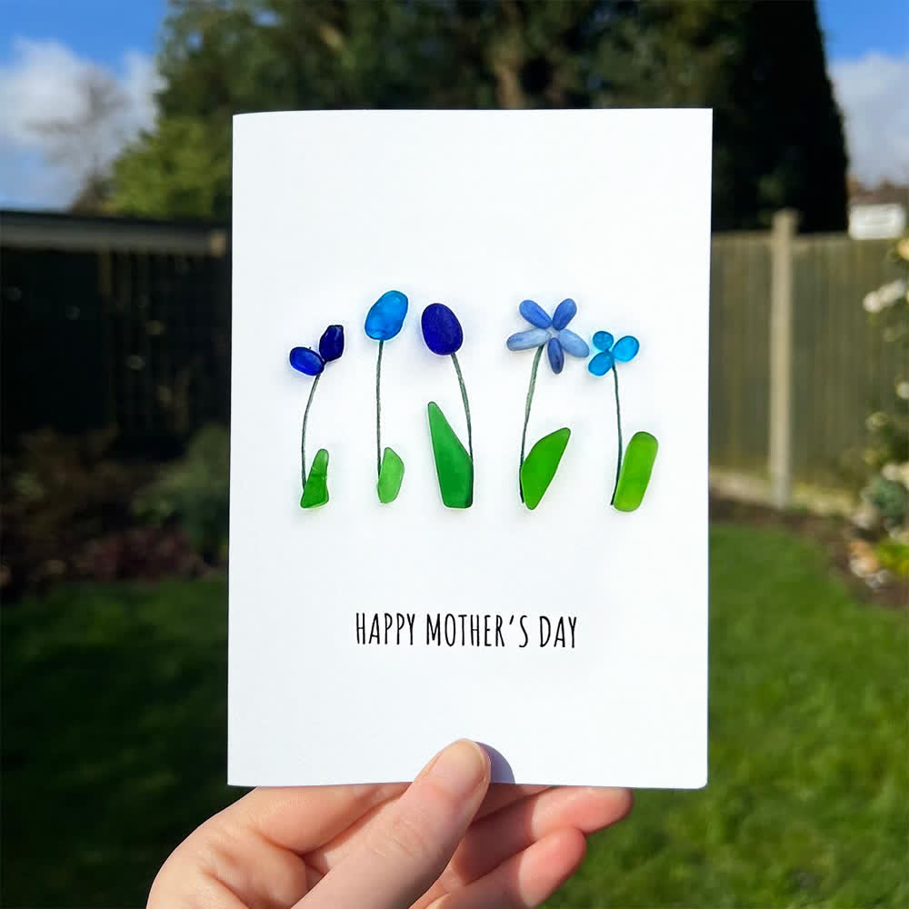 Happy Mother's Day Flower Bouquet Sea Glass Framed Art - Seaglass Card - 8" X 6" - image 1