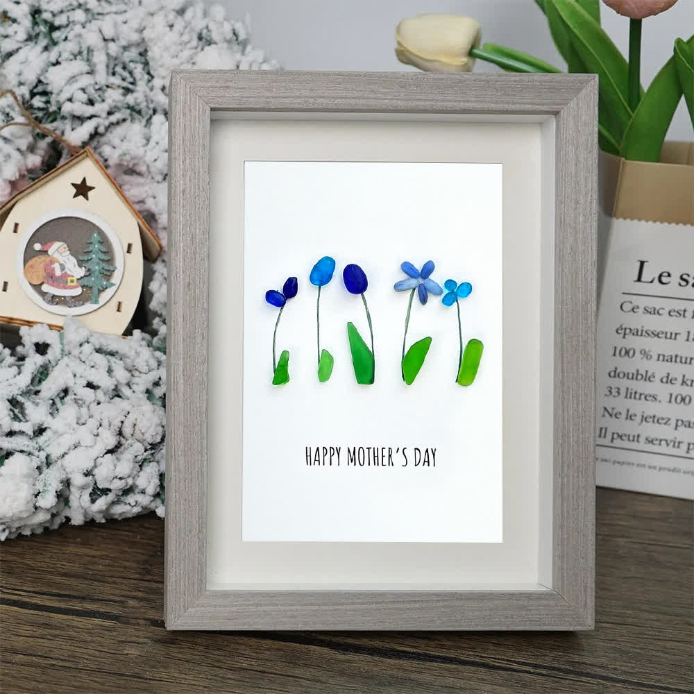 Happy Mother's Day Flower Bouquet Sea Glass Framed Art - image 0