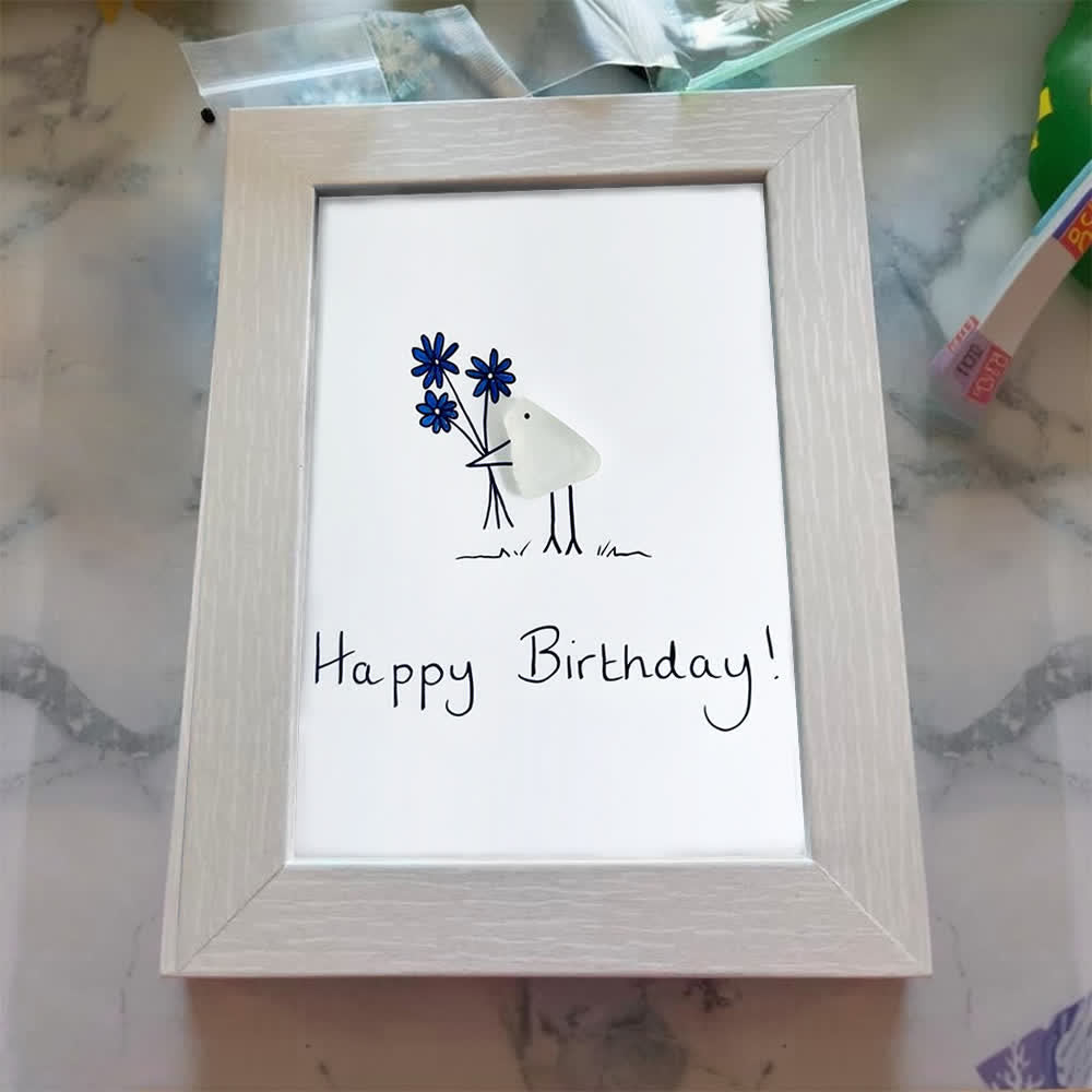 Happy Birthday Bouquet & Bird Sea Glass Framed Art - image 3