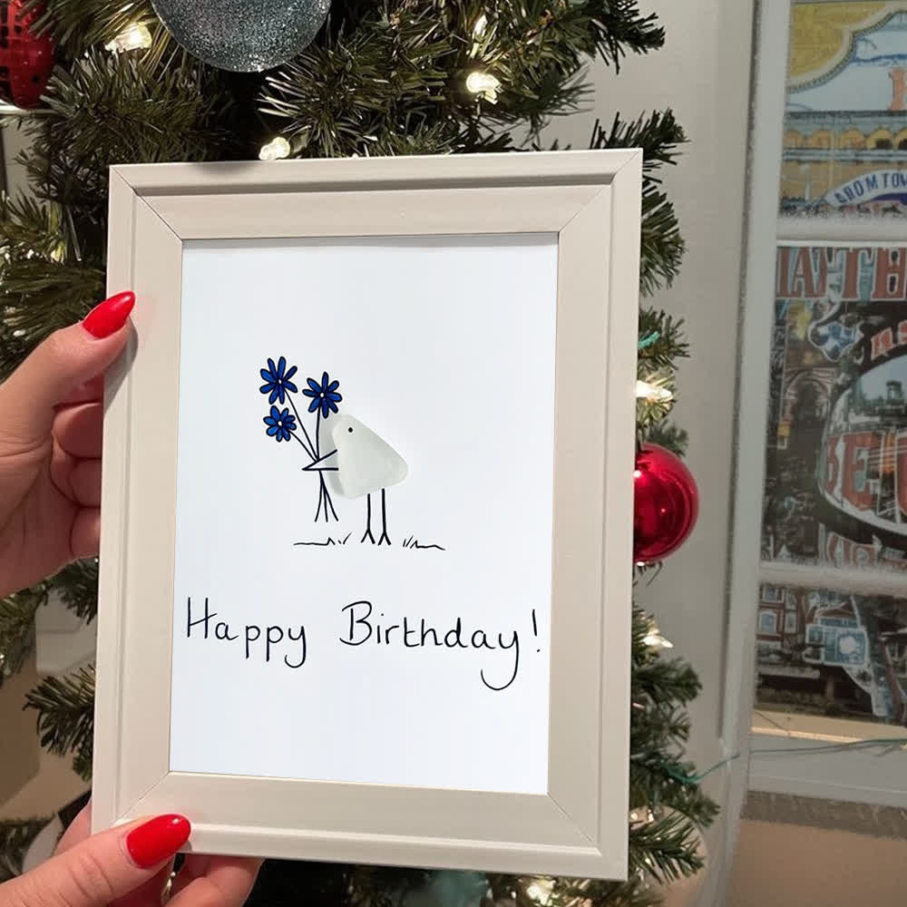 Happy Birthday Bouquet & Bird Sea Glass Framed Art - image 5