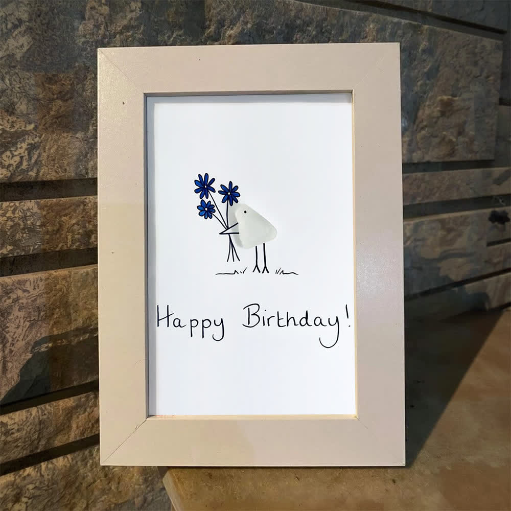 Happy Birthday Bouquet & Bird Sea Glass Framed Art - image 8