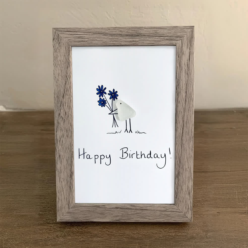 Happy Birthday Bouquet & Bird Sea Glass Framed Art - image 6