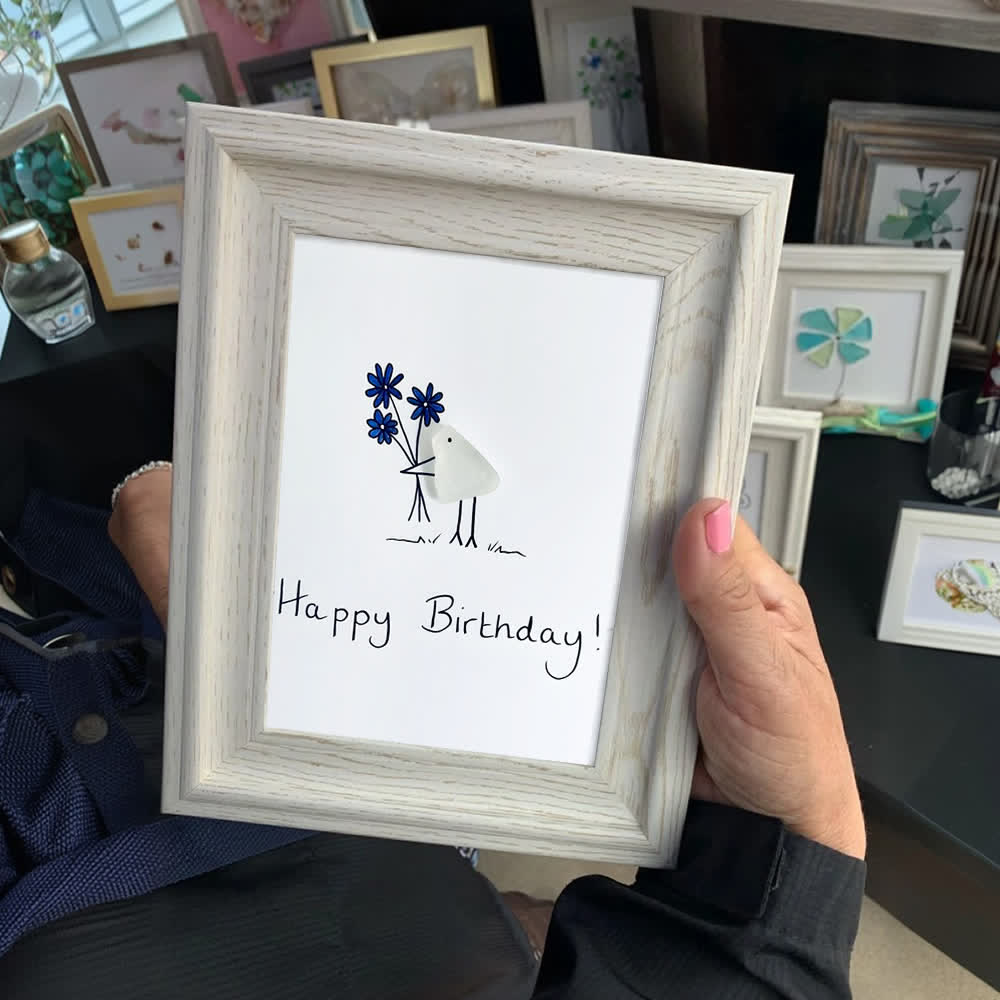 Happy Birthday Bouquet & Bird Sea Glass Framed Art - image 4