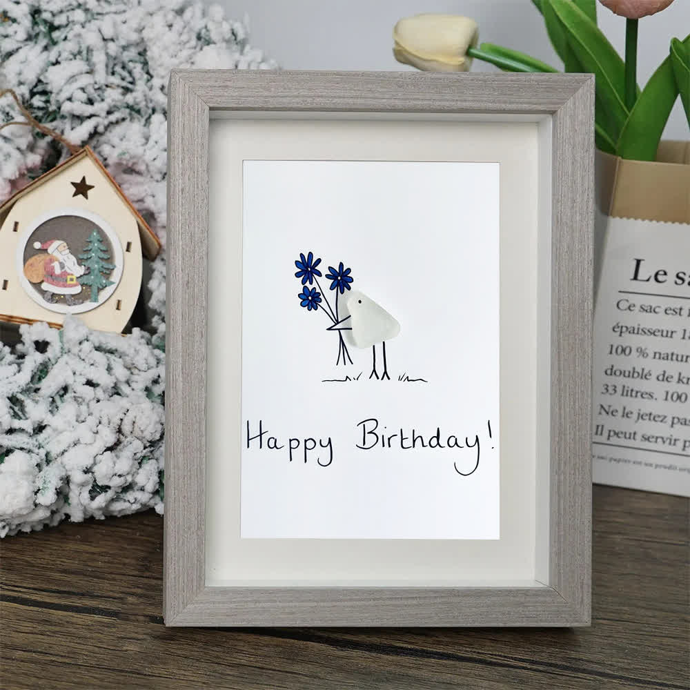 Happy Birthday Bouquet & Bird Sea Glass Framed Art - image 0