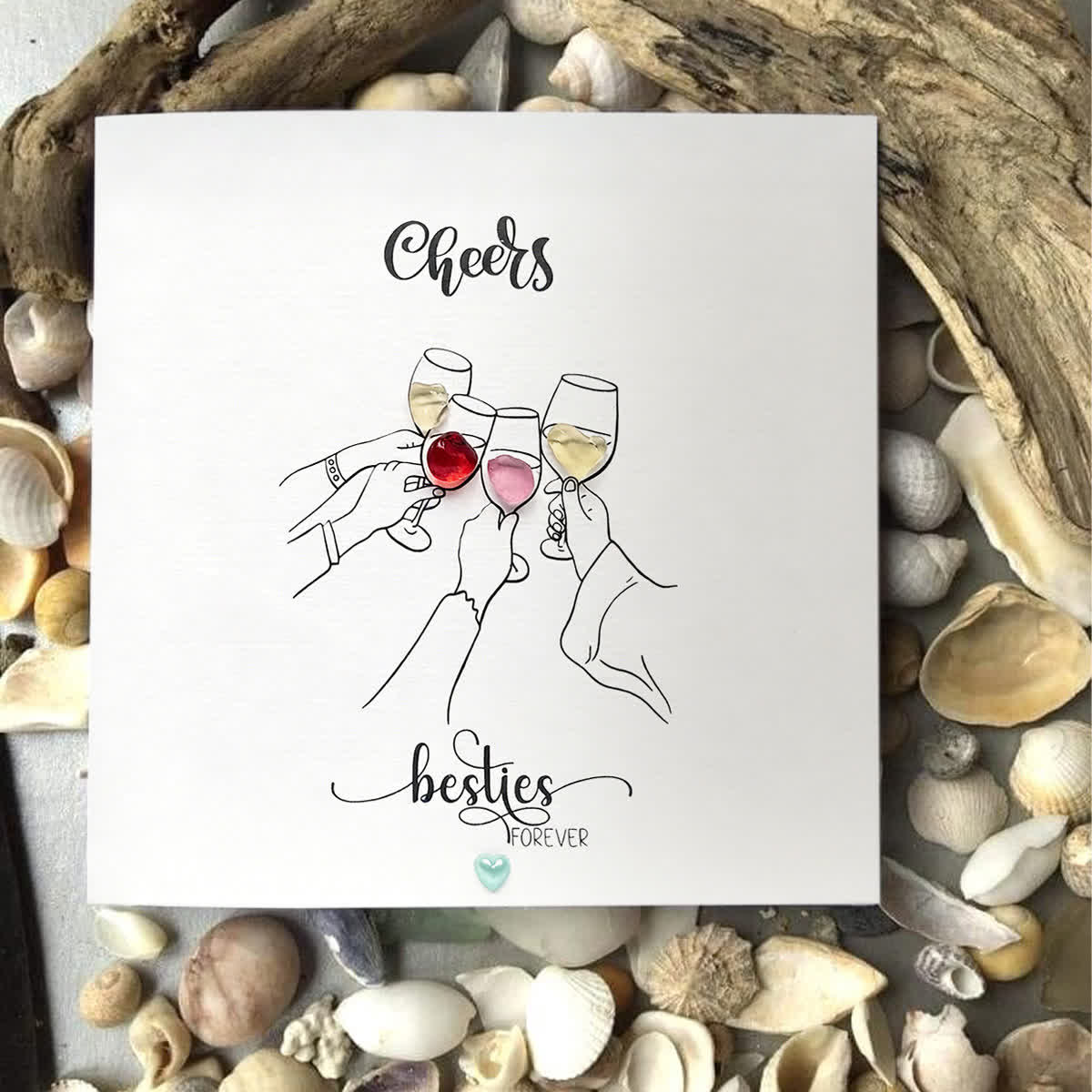 Celebtate Friendship "Cheers Besties Forever" Sea Glass Framed Art - image 3