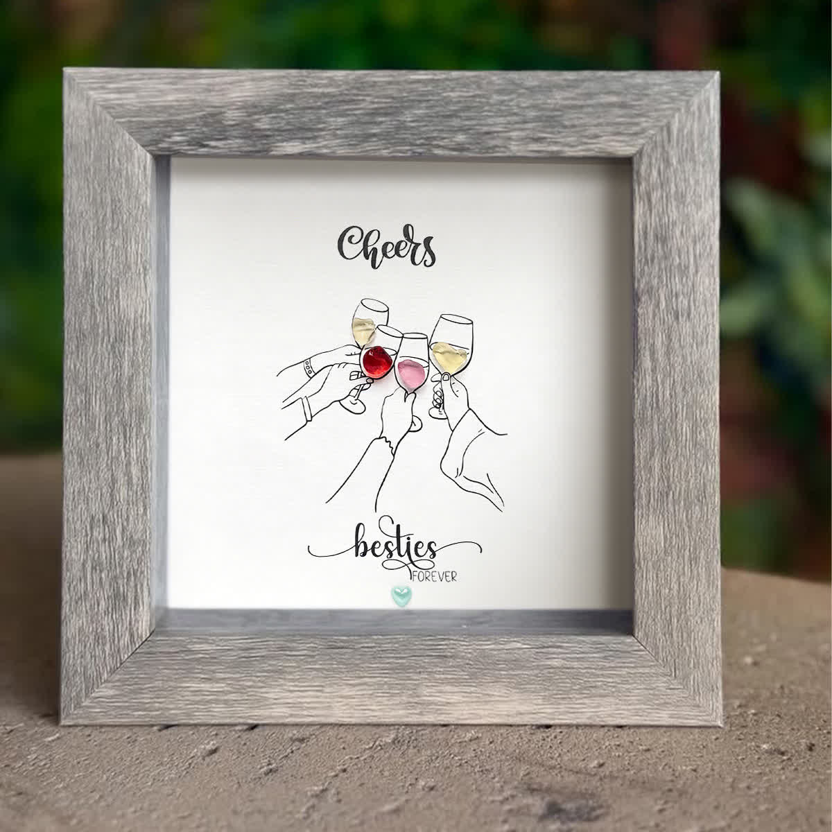 Celebtate Friendship "Cheers Besties Forever" Sea Glass Framed Art - image 6