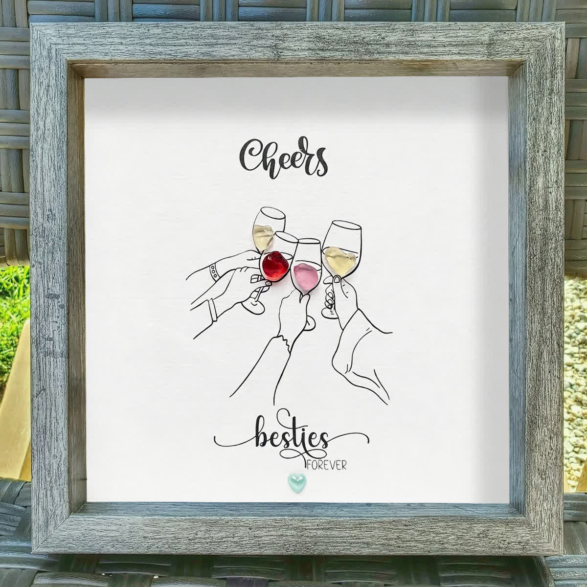 Celebtate Friendship "Cheers Besties Forever" Sea Glass Framed Art - image 7
