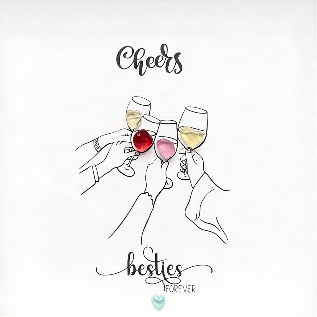 Celebtate Friendship "Cheers Besties Forever" Sea Glass Framed Art - image 2