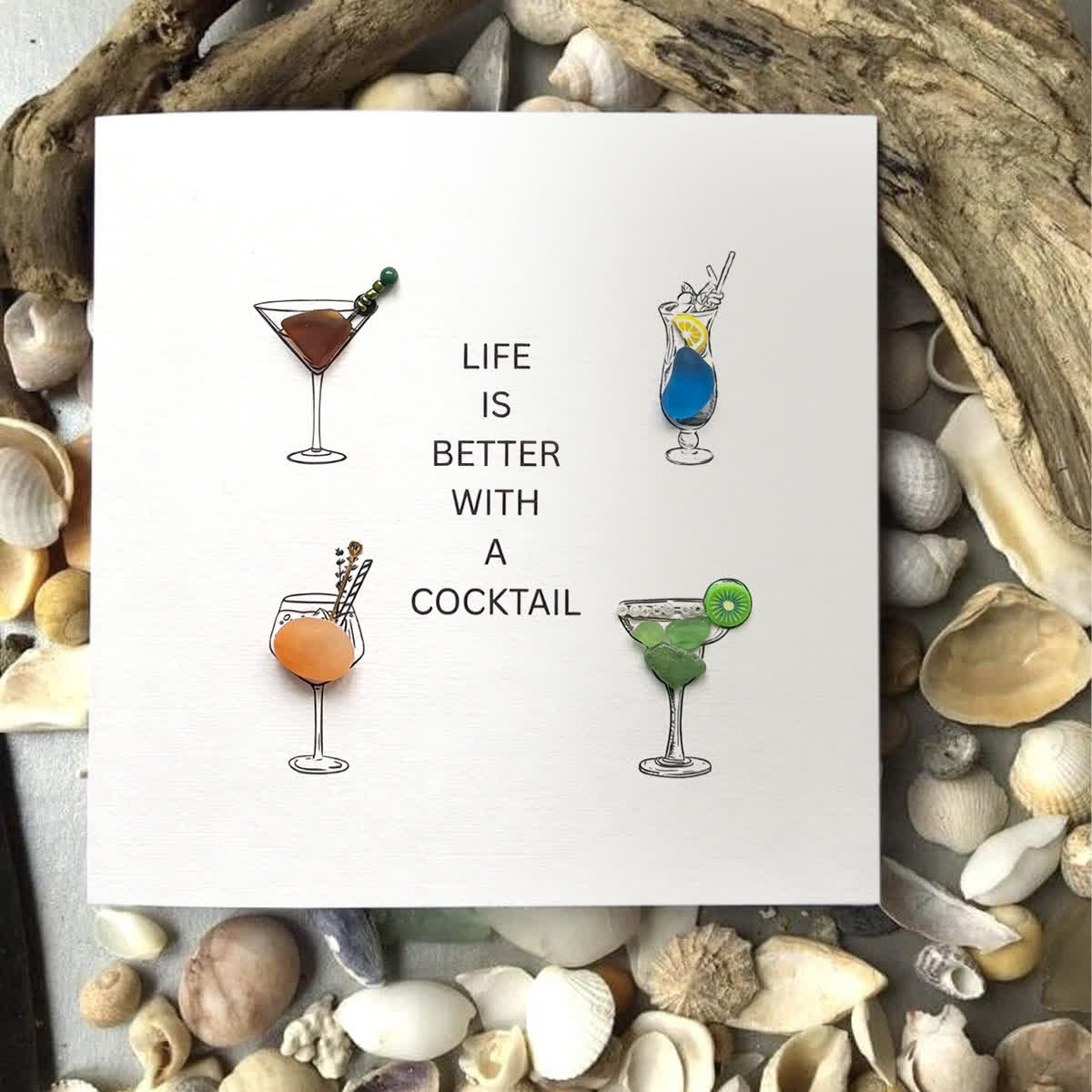 "Life Is Better With A Cocktail" Sea Glass Framed Art - image 3