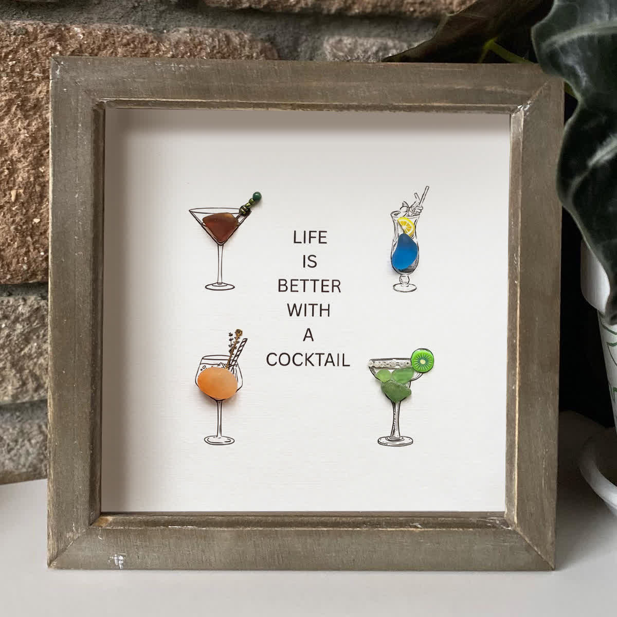 "Life Is Better With A Cocktail" Sea Glass Framed Art - image 0