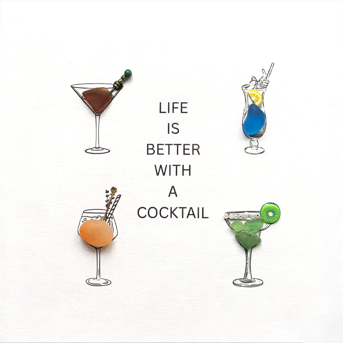 "Life Is Better With A Cocktail" Sea Glass Framed Art - image 2