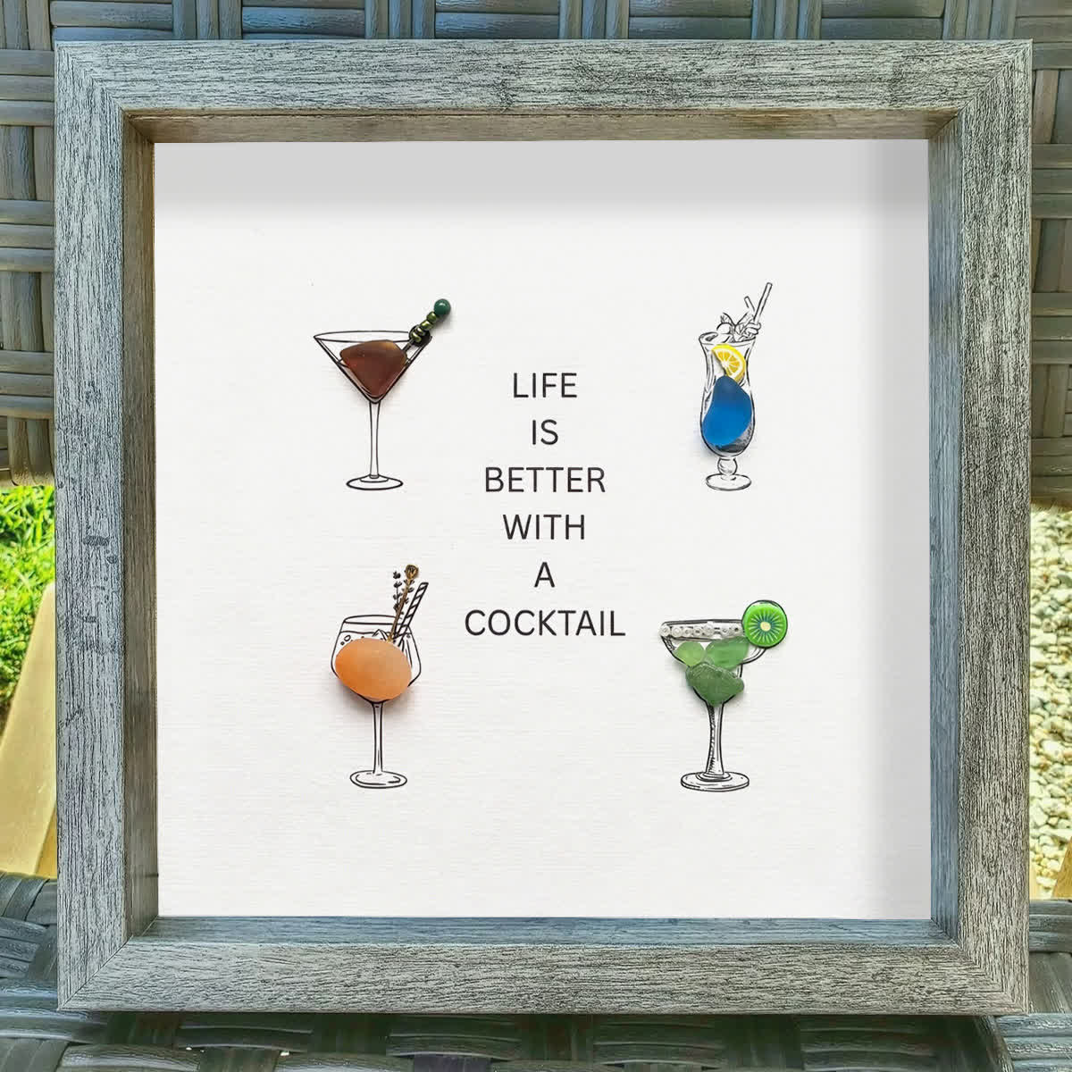 "Life Is Better With A Cocktail" Sea Glass Framed Art - image 6