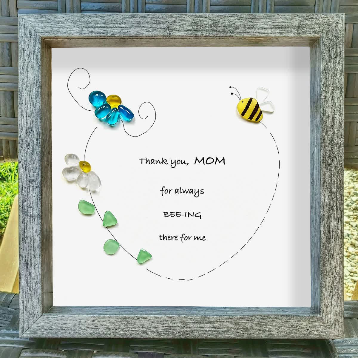 Mothe's Love Bee & Flowers Sea Glass Framed Art For Mom - image 0