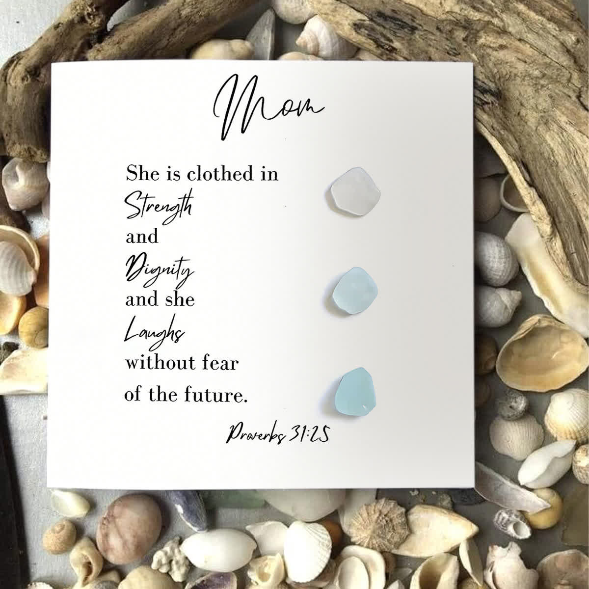 Strength & Dignity & Joy Sea Glass Framed Art For Mom - Seaglass Card - 8" X 8" - image 1