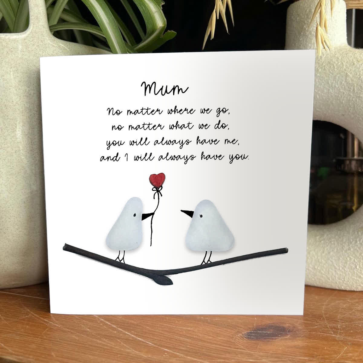 "Mum: Always Have You" Birds Sea Glass Framed Art - Seaglass Card - 8" X 8" - image 1