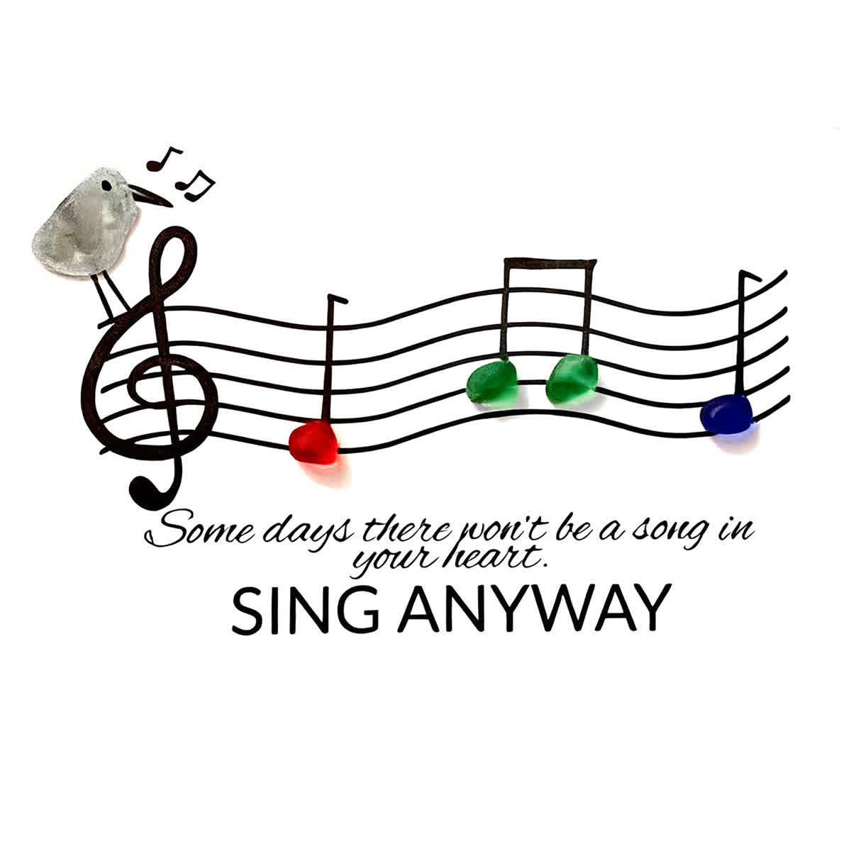 Music & Bird "Sing Anyway" Sea Glass Framed Art - image 2