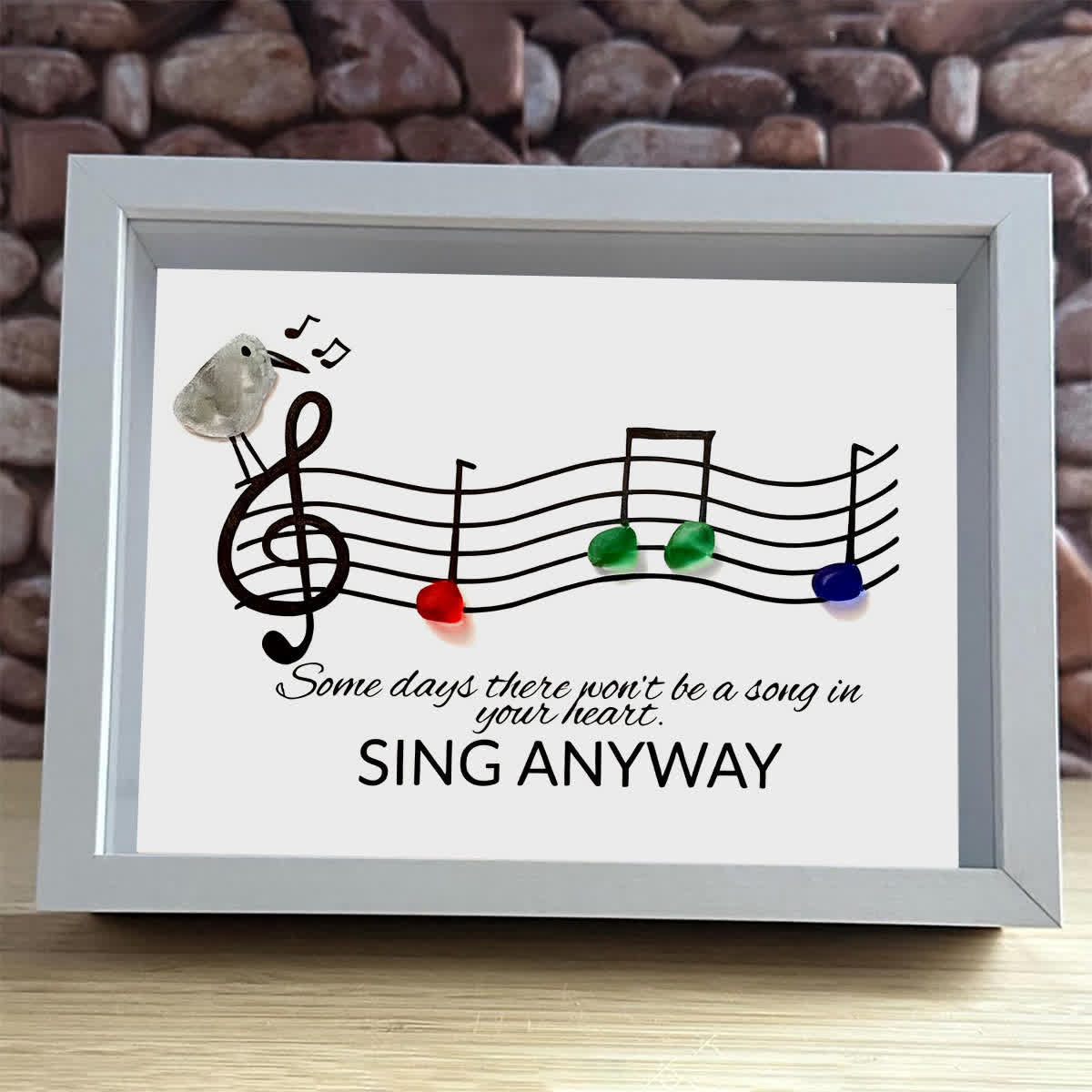 Music & Bird "Sing Anyway" Sea Glass Framed Art - image 0