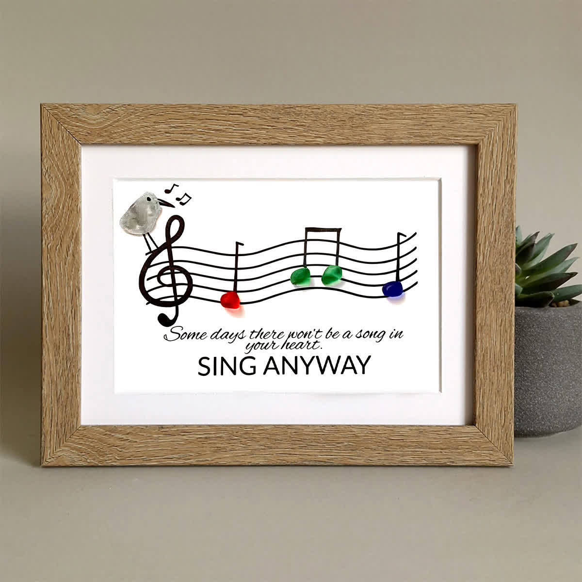 Music & Bird "Sing Anyway" Sea Glass Framed Art - image 3