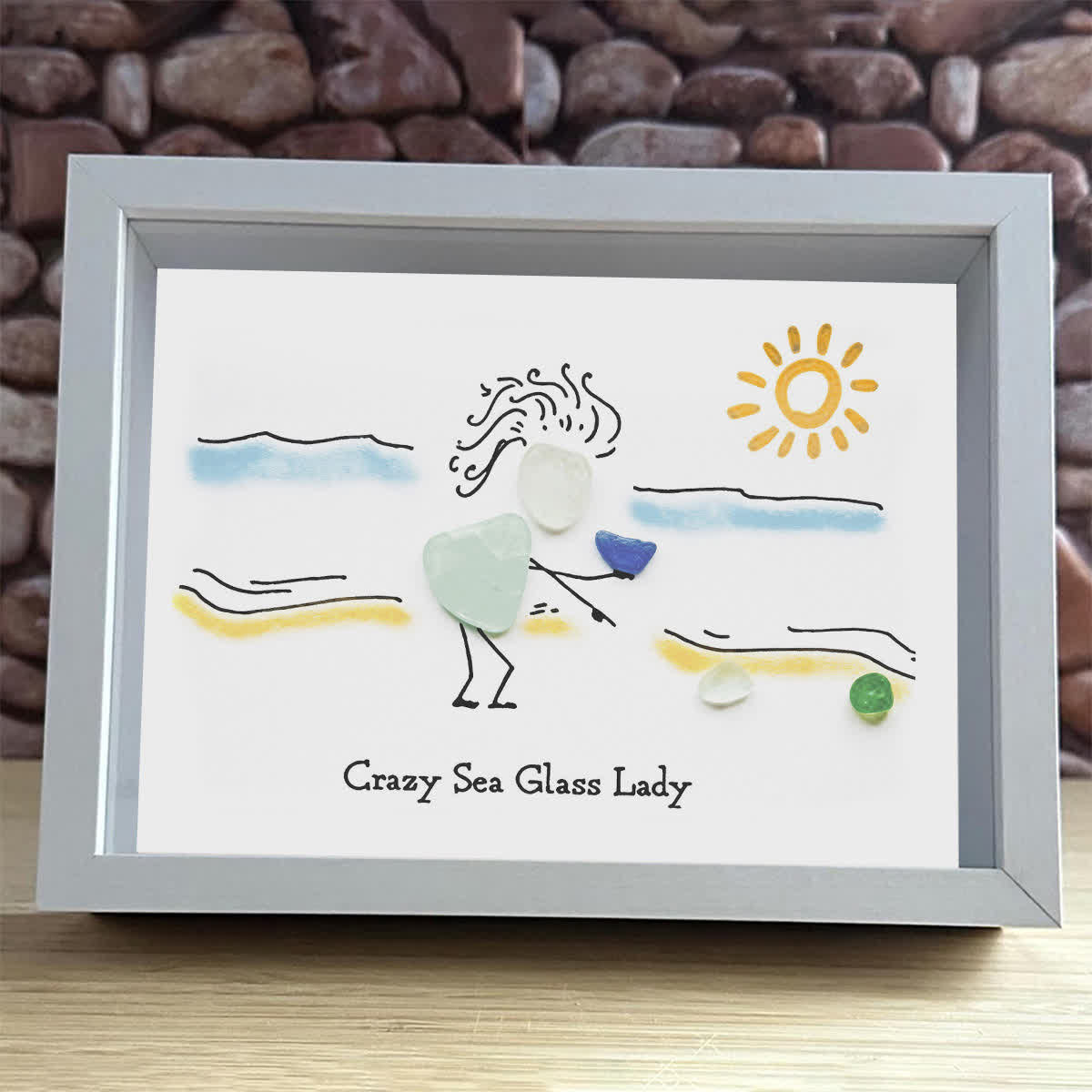 Summer Beach Crazy Sea Glass Lady Framed Art - image 3
