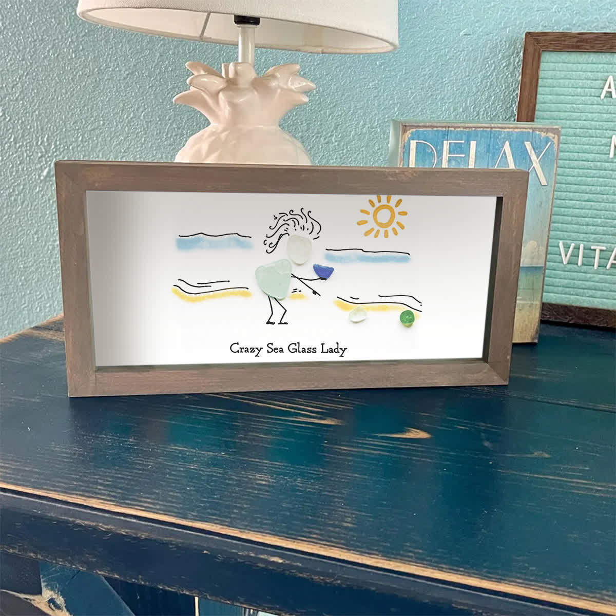 Summer Beach Crazy Sea Glass Lady Framed Art - image 7