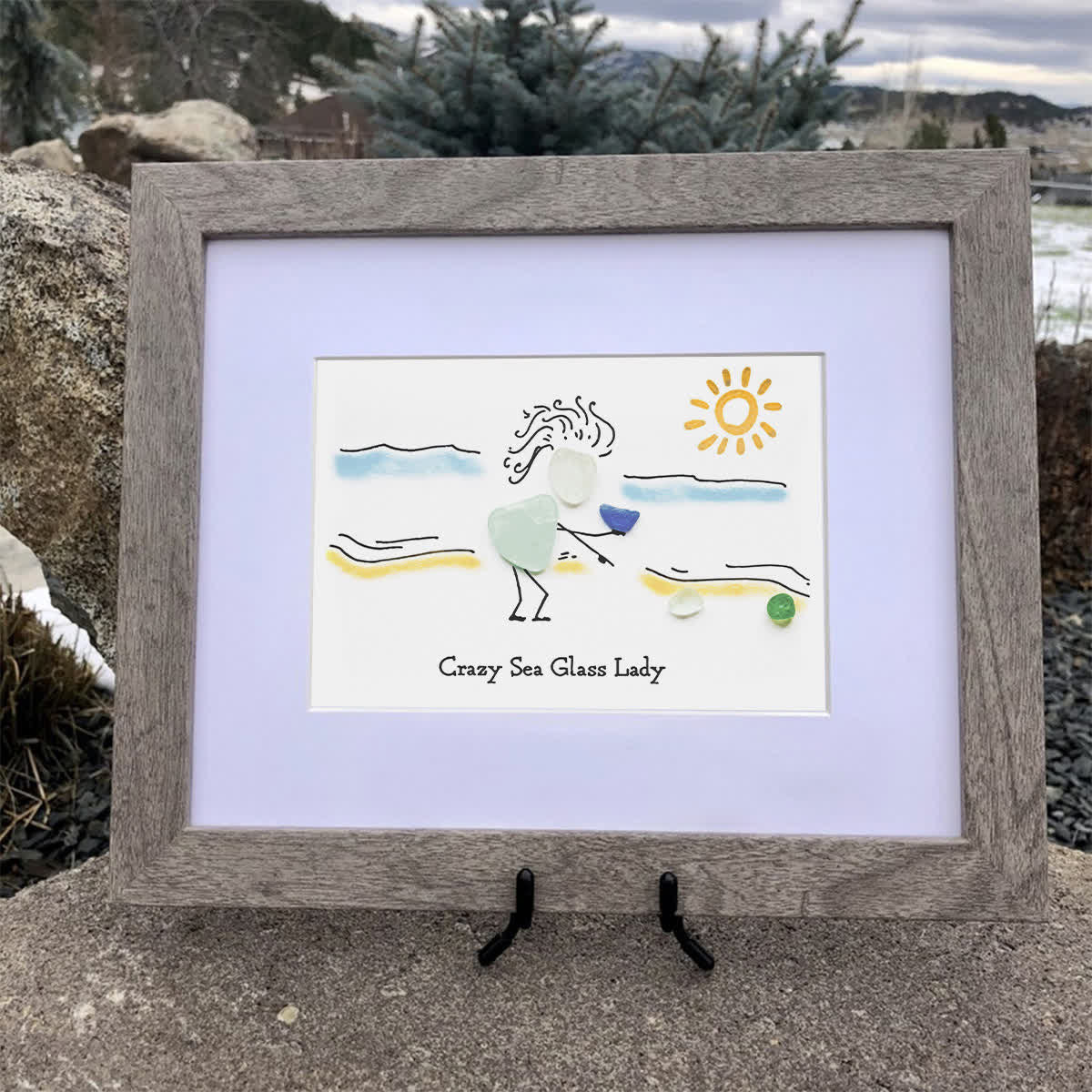 Summer Beach Crazy Sea Glass Lady Framed Art - image 0