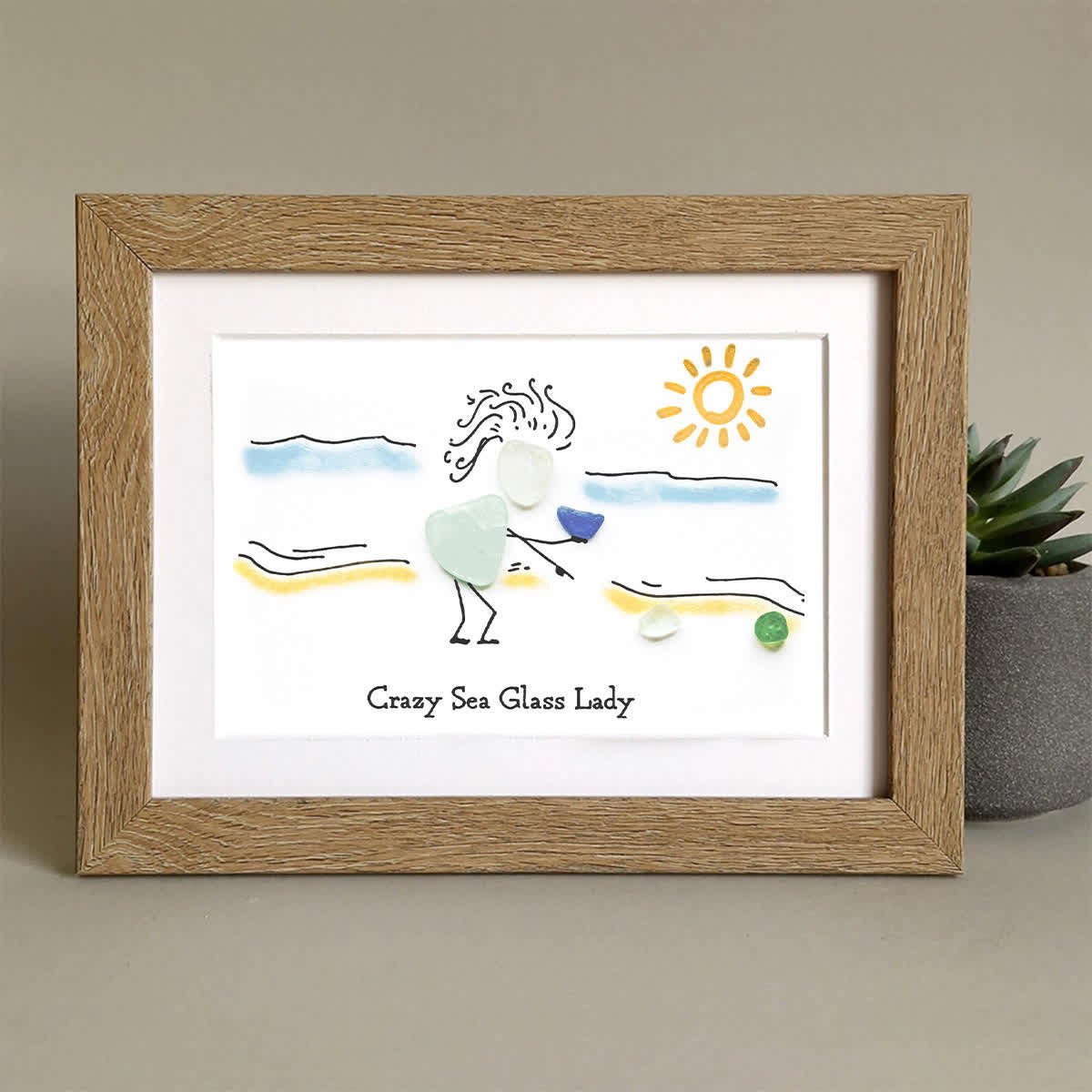 Summer Beach Crazy Sea Glass Lady Framed Art - image 4