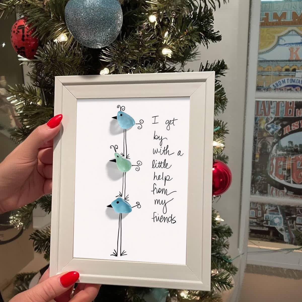 Bird Stack Friendship Sea Glass Framed Art - image 7