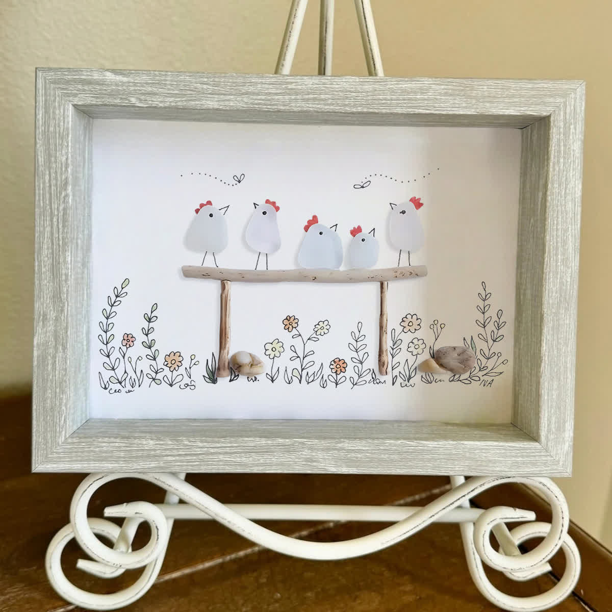 Chicken Family Farmhouse Sea Glass Framed Art - image 0