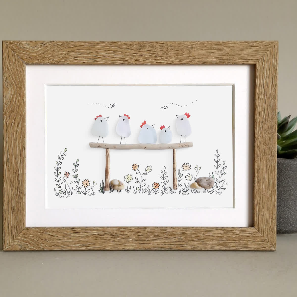 Chicken Family Farmhouse Sea Glass Framed Art - image 3