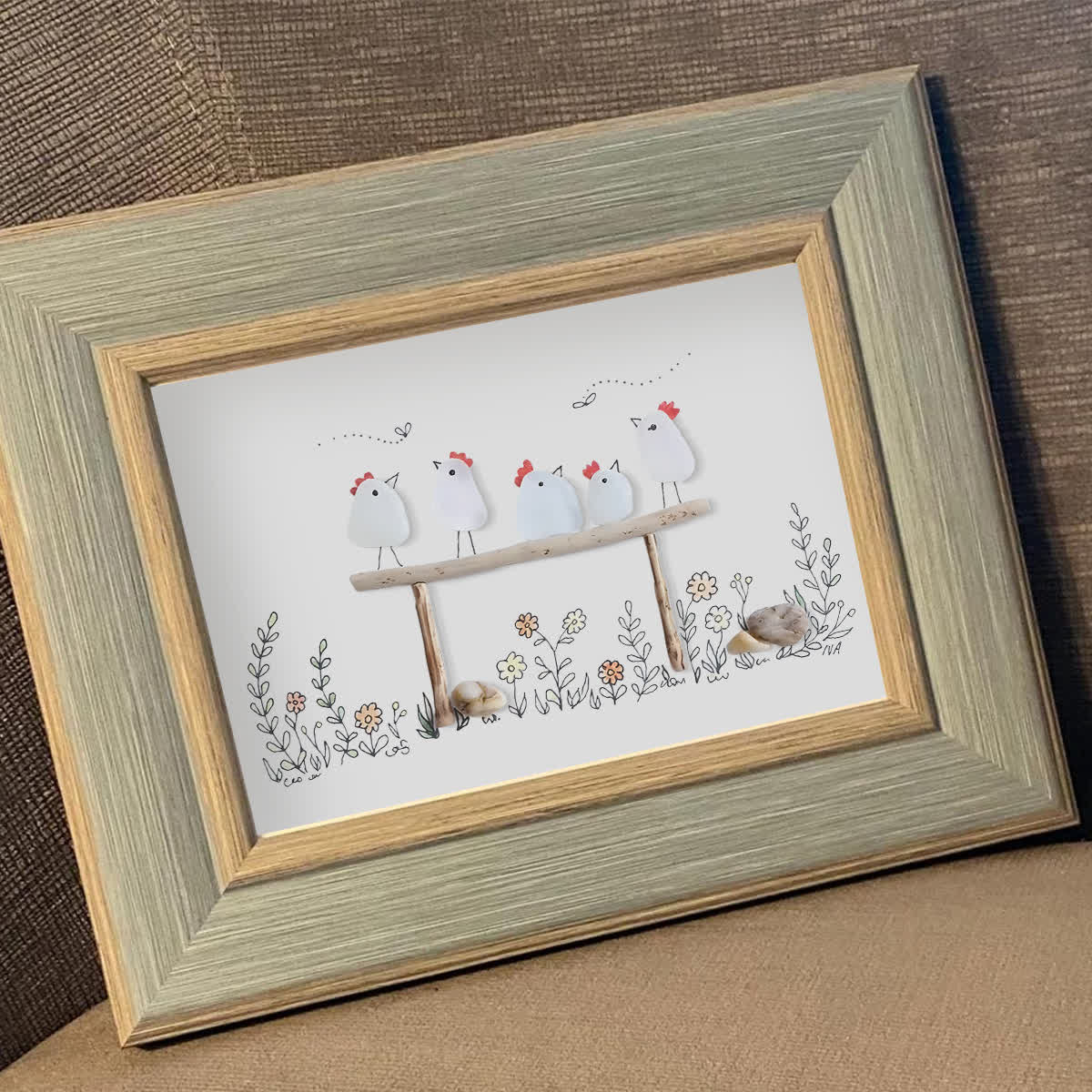 Chicken Family Farmhouse Sea Glass Framed Art - image 8