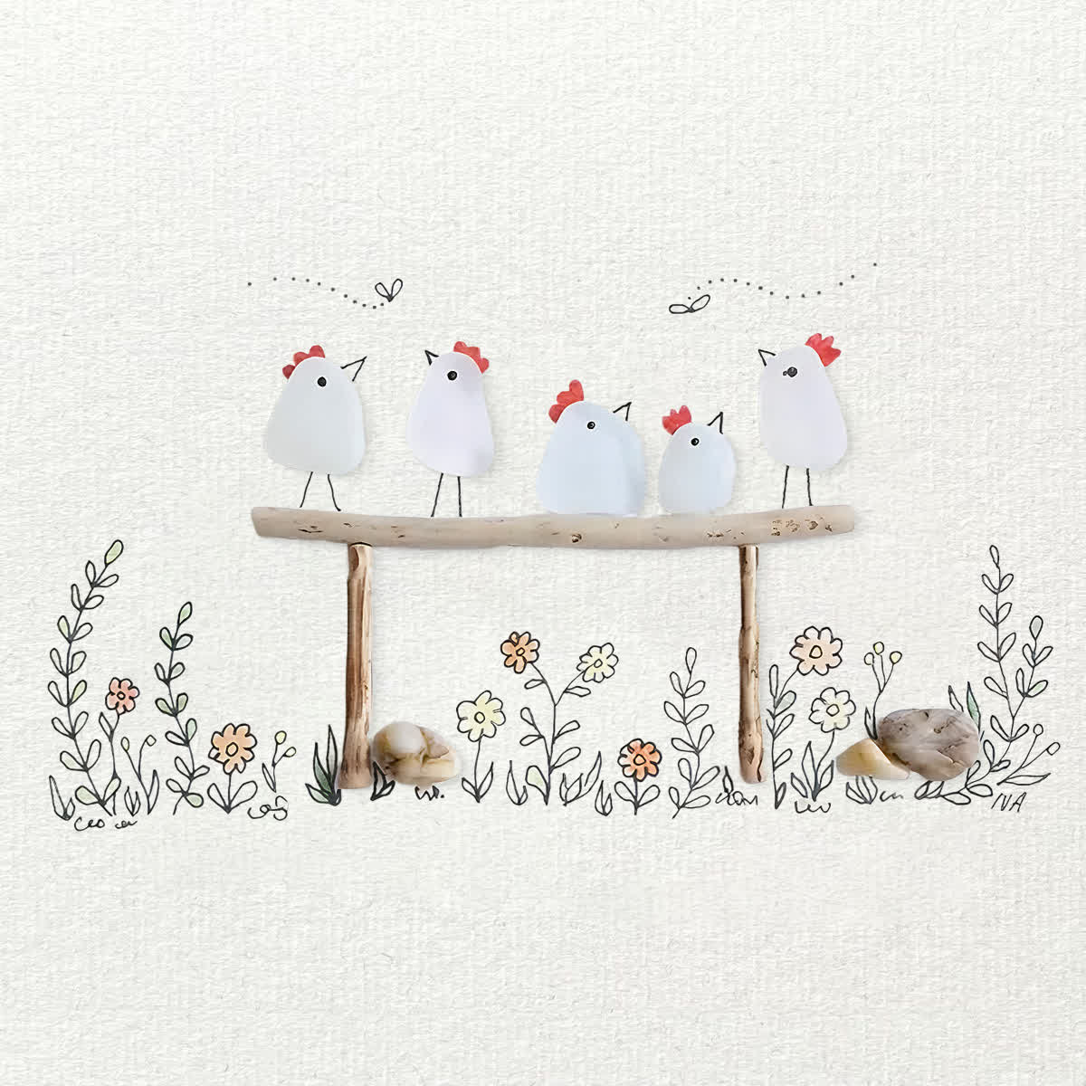 Chicken Family Farmhouse Sea Glass Framed Art - image 2