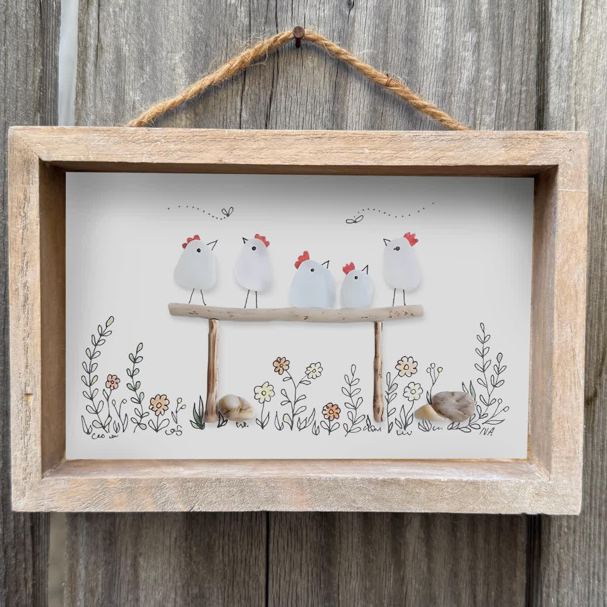 Chicken Family Farmhouse Sea Glass Framed Art - image 7