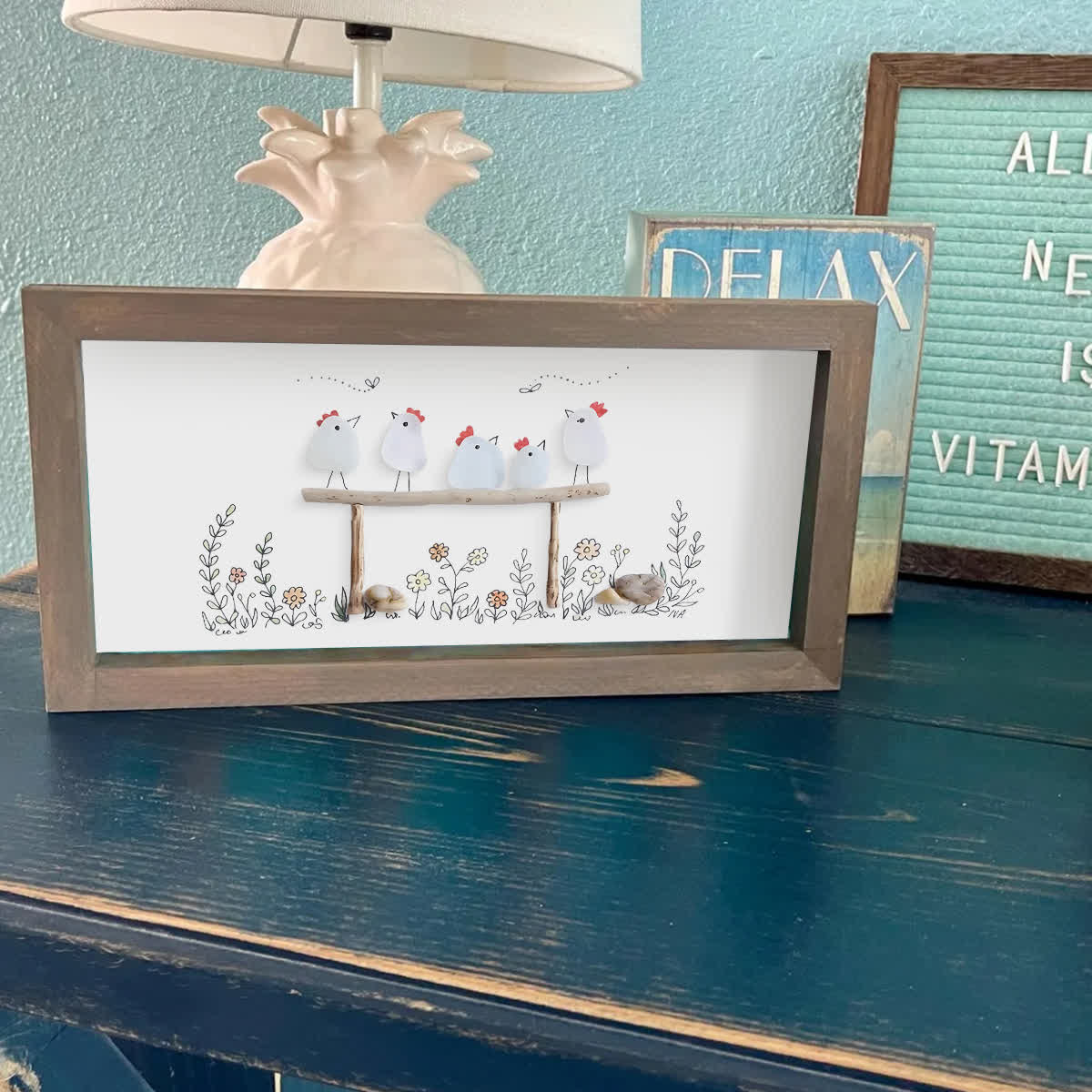 Chicken Family Farmhouse Sea Glass Framed Art - image 12
