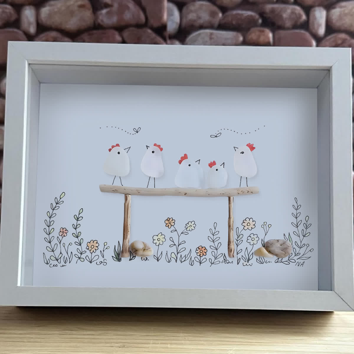 Chicken Family Farmhouse Sea Glass Framed Art - image 6