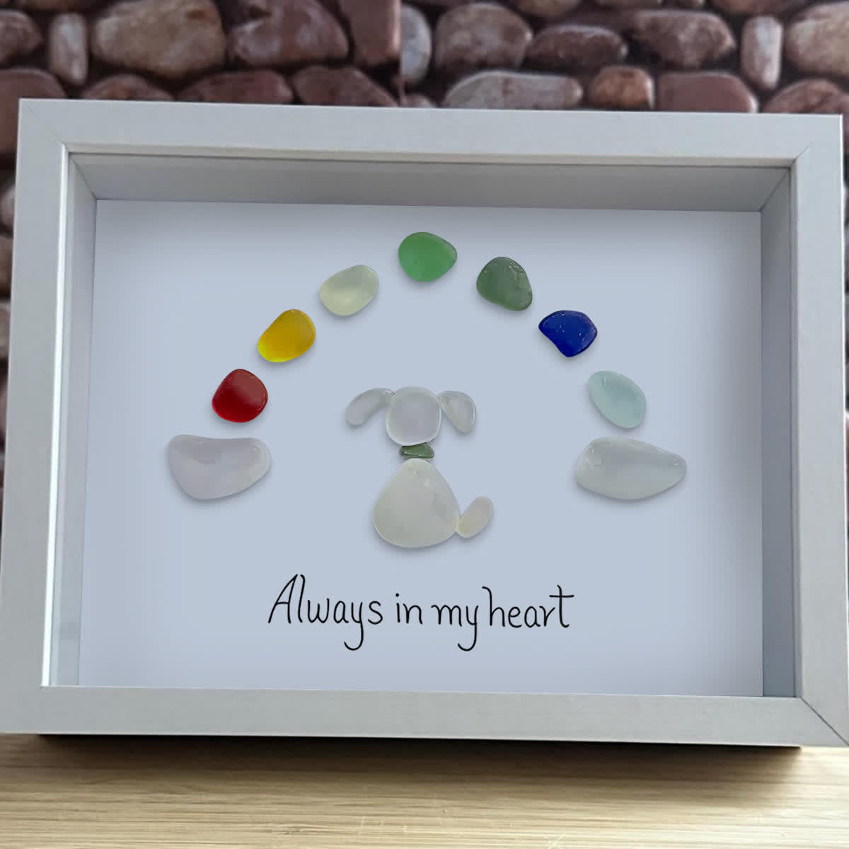 "Always in my heart" Rainbow Dog Memorial Sea Glass Framed Art - image 11