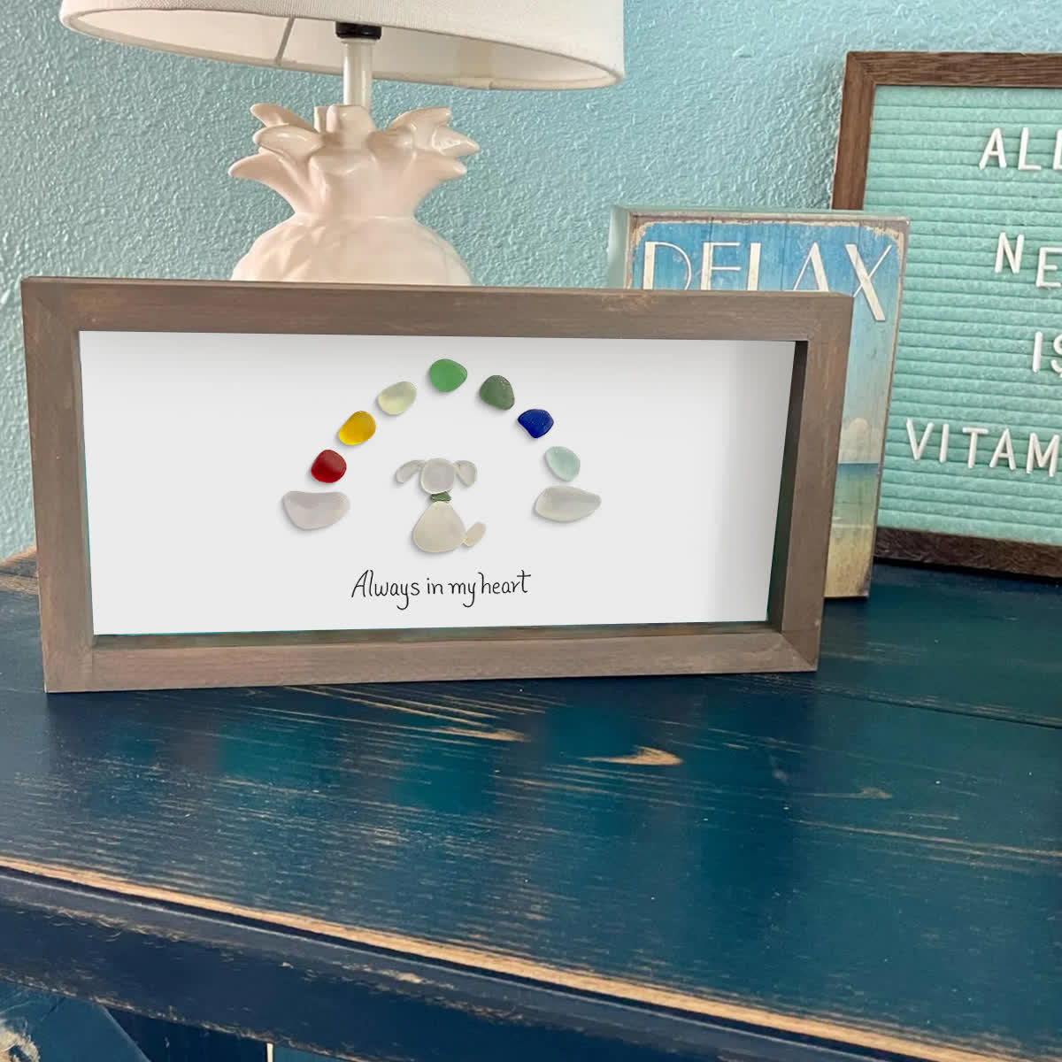 "Always in my heart" Rainbow Dog Memorial Sea Glass Framed Art - image 12