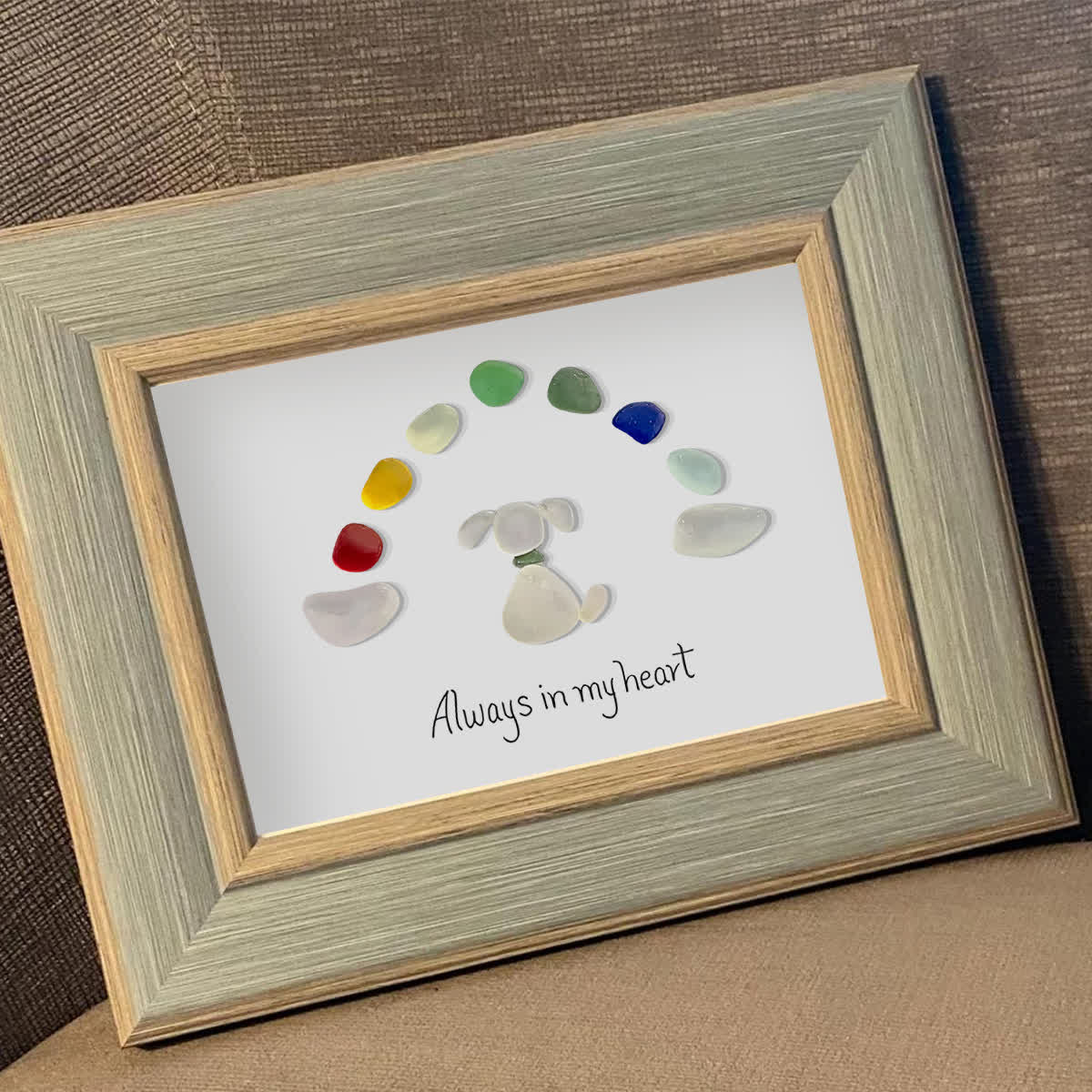 "Always in my heart" Rainbow Dog Memorial Sea Glass Framed Art - image 8