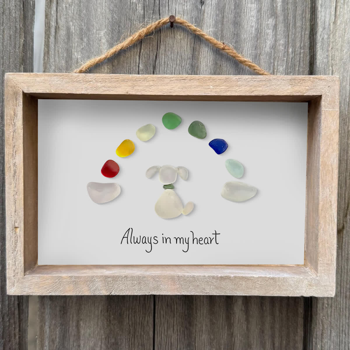 "Always in my heart" Rainbow Dog Memorial Sea Glass Framed Art - image 0