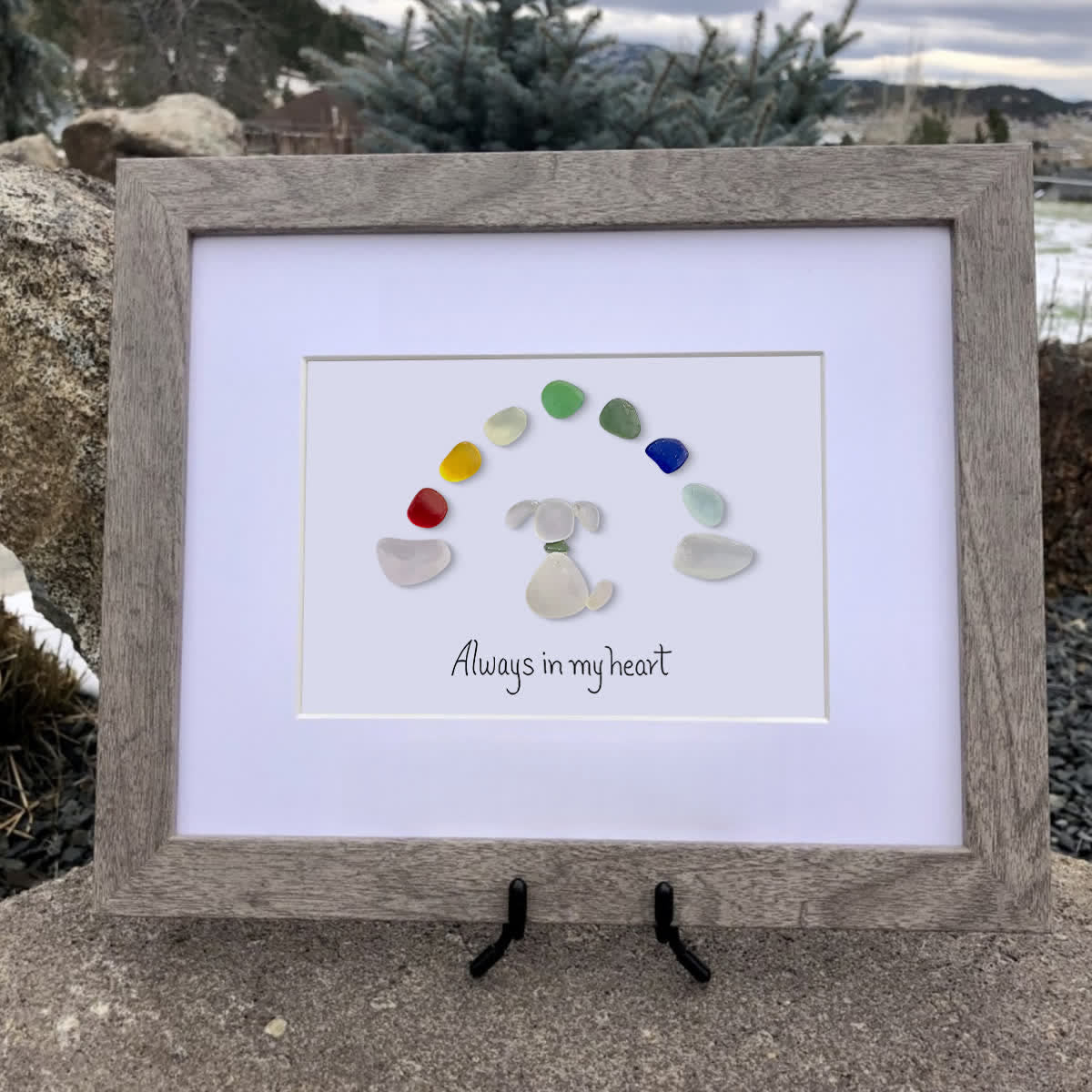 "Always in my heart" Rainbow Dog Memorial Sea Glass Framed Art - image 4