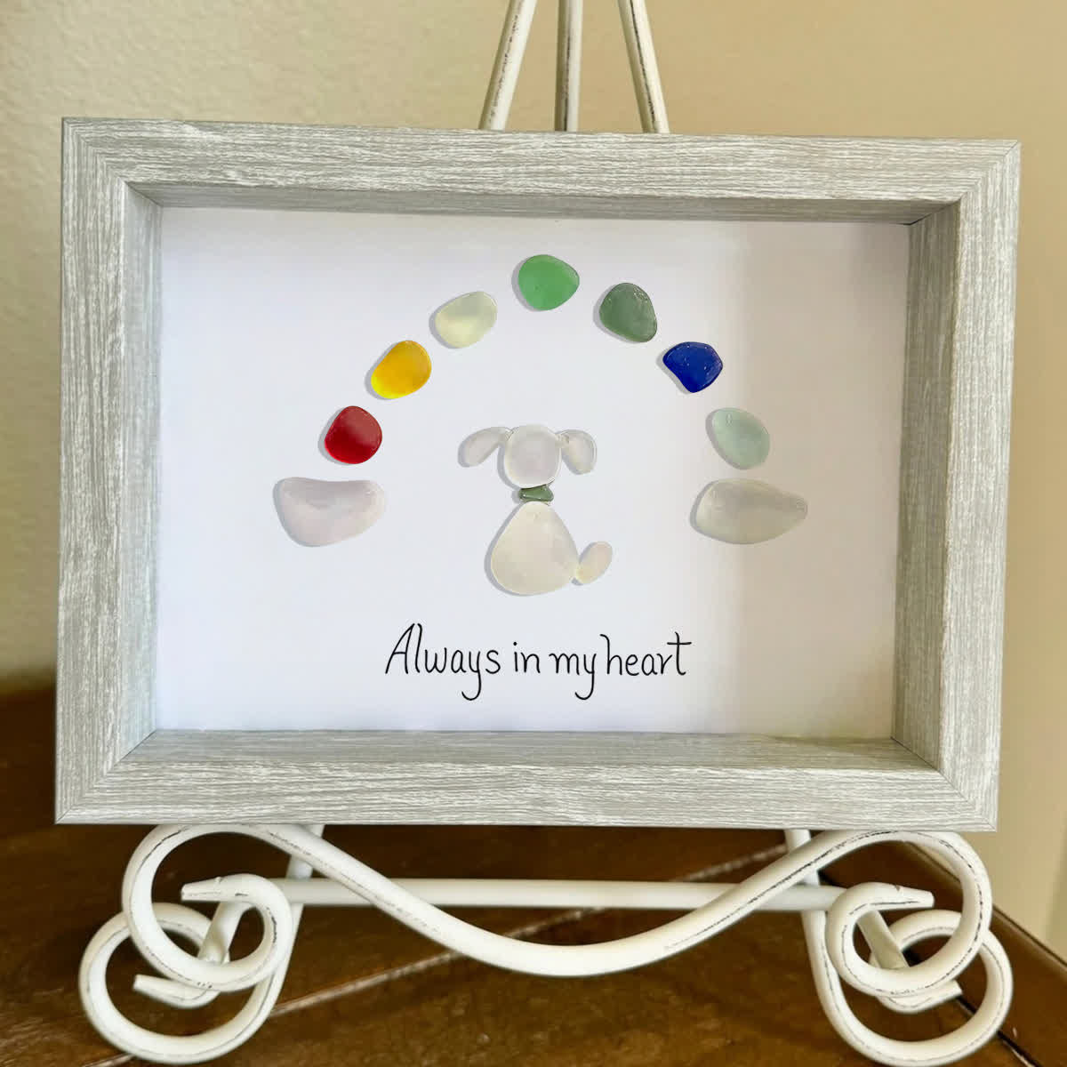 "Always in my heart" Rainbow Dog Memorial Sea Glass Framed Art - image 3