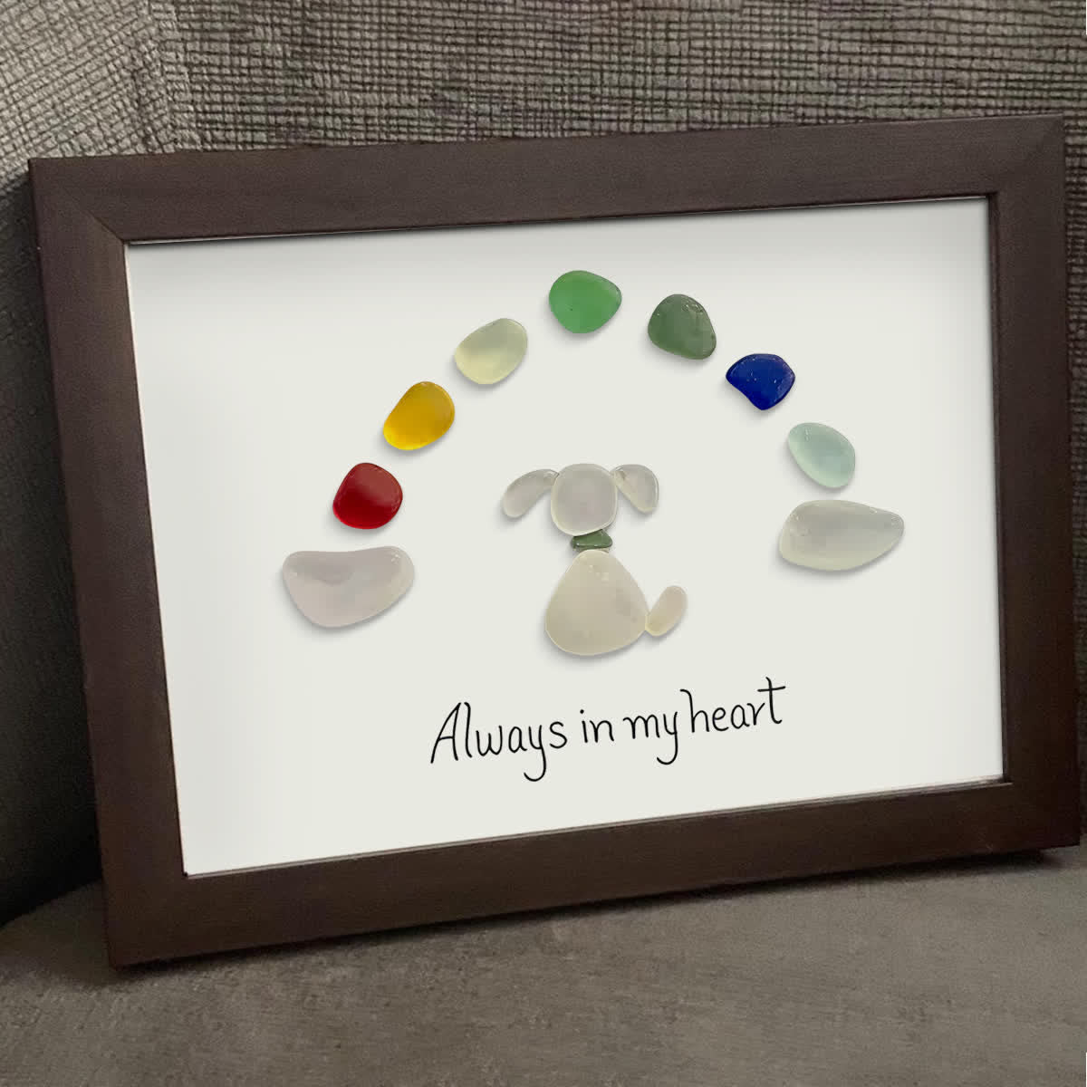 "Always in my heart" Rainbow Dog Memorial Sea Glass Framed Art - image 9