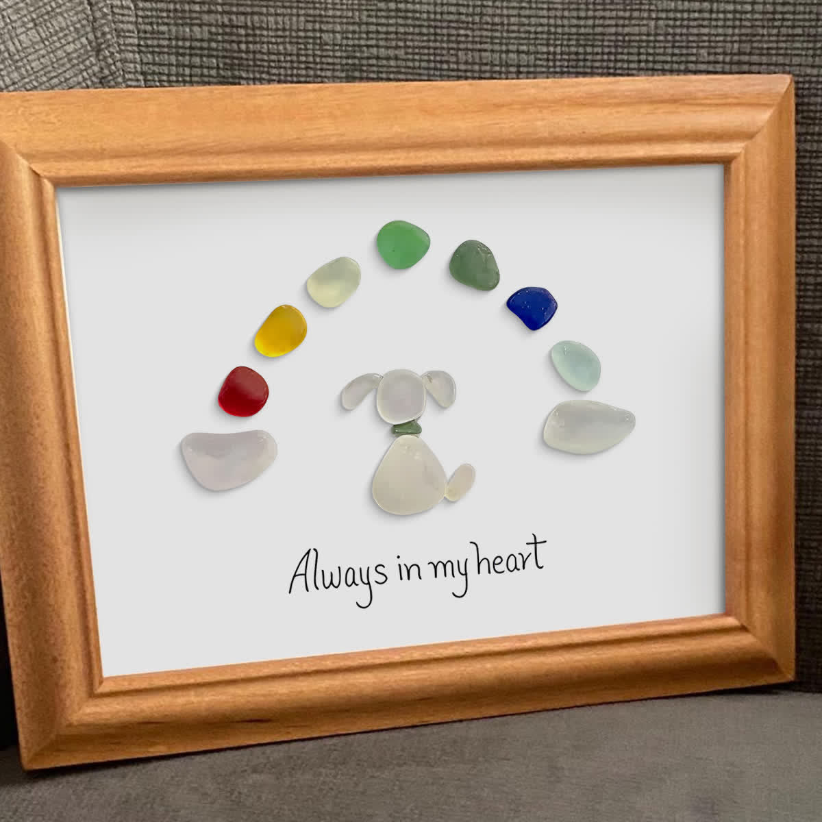 "Always in my heart" Rainbow Dog Memorial Sea Glass Framed Art - image 7
