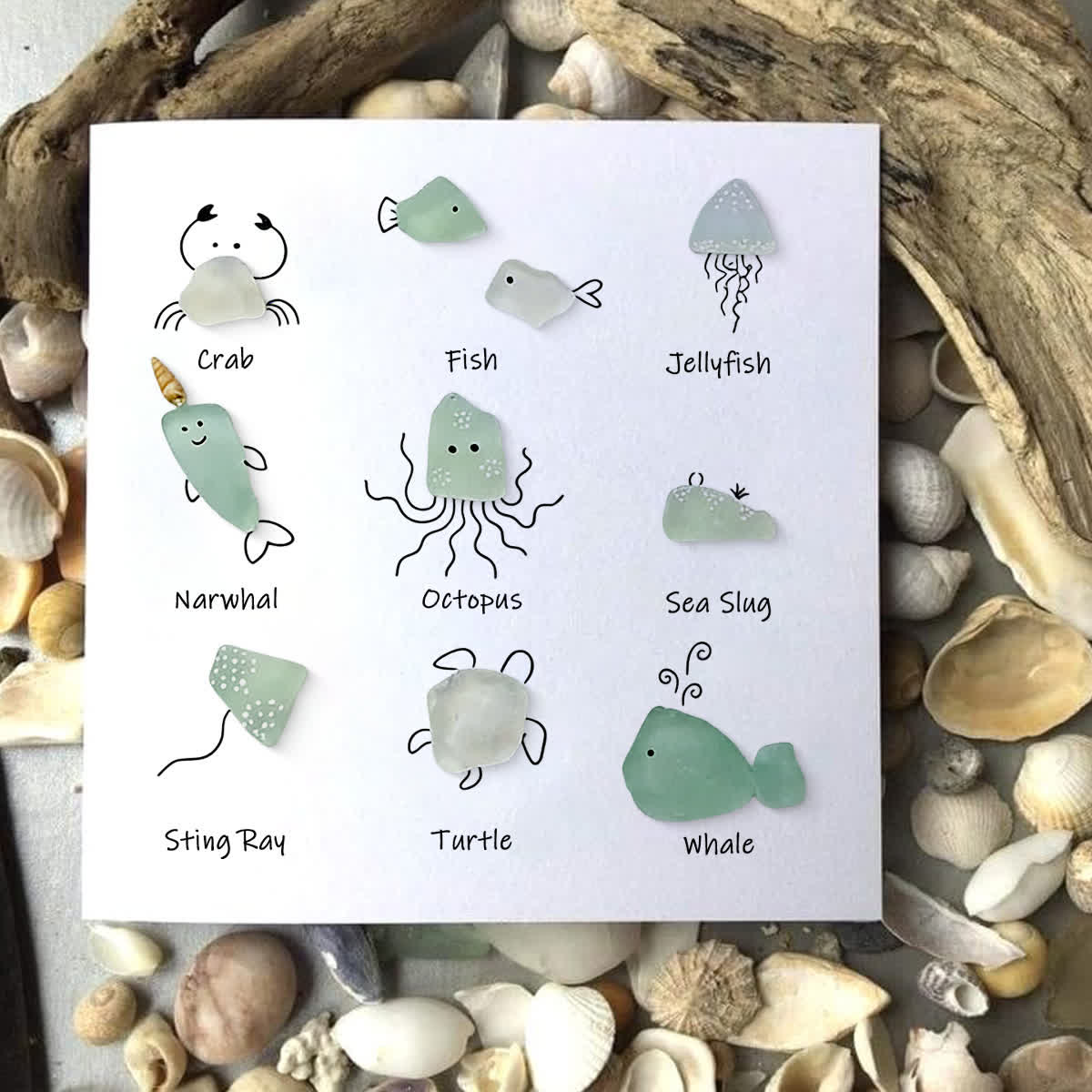 Under The Sea Marine Life Nursery Sea Glass Framed Art - Seaglass Card - 8" X 8" - image 1