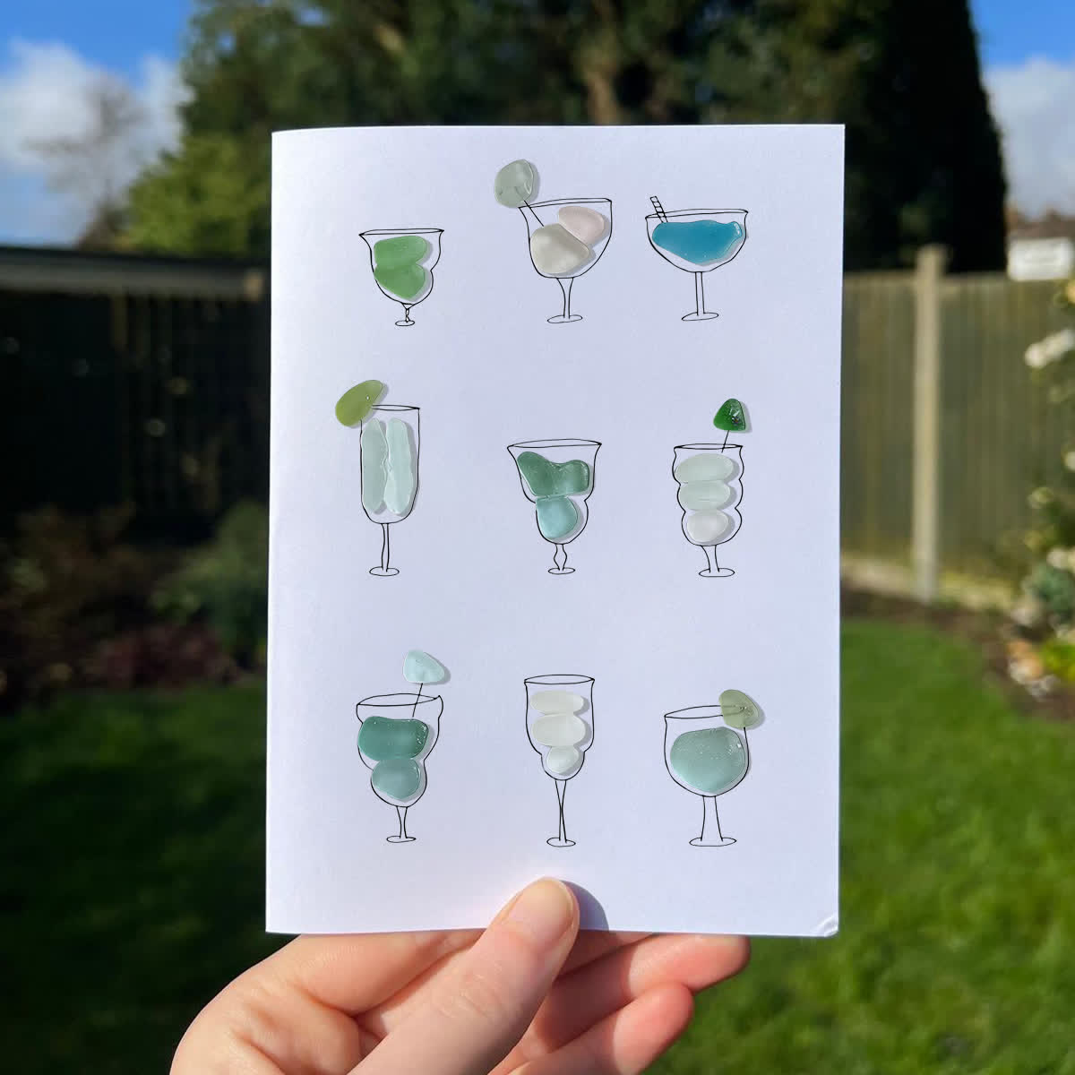 Coastal Cocktails Beachy Drink Sea Glass Framed Art - Seaglass Card - 8" X 6" - image 1