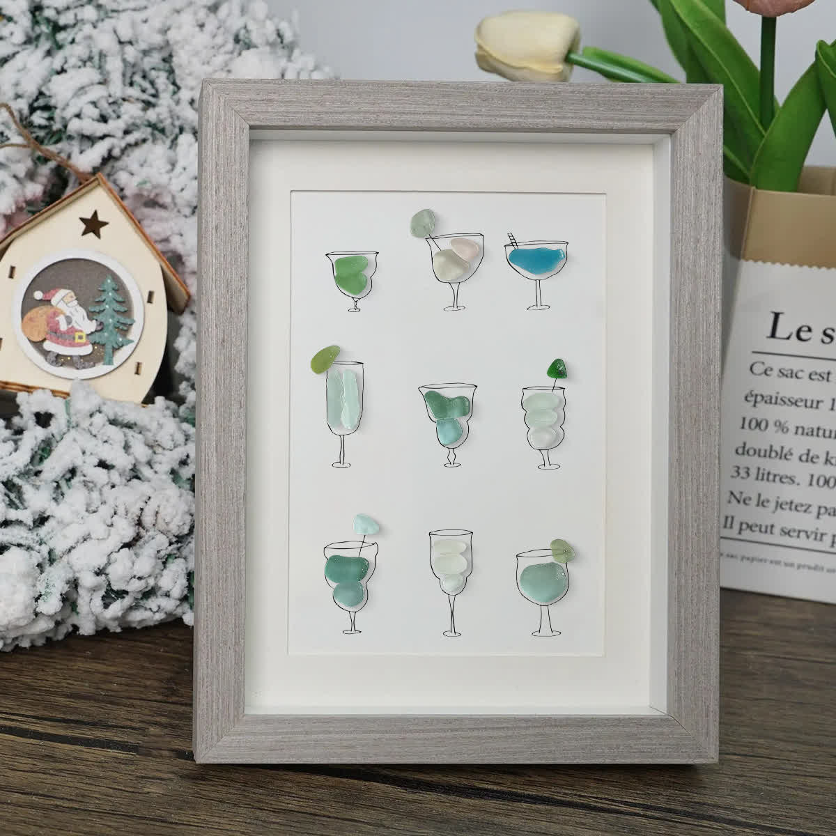 Coastal Cocktails Beachy Drink Sea Glass Framed Art - image 0