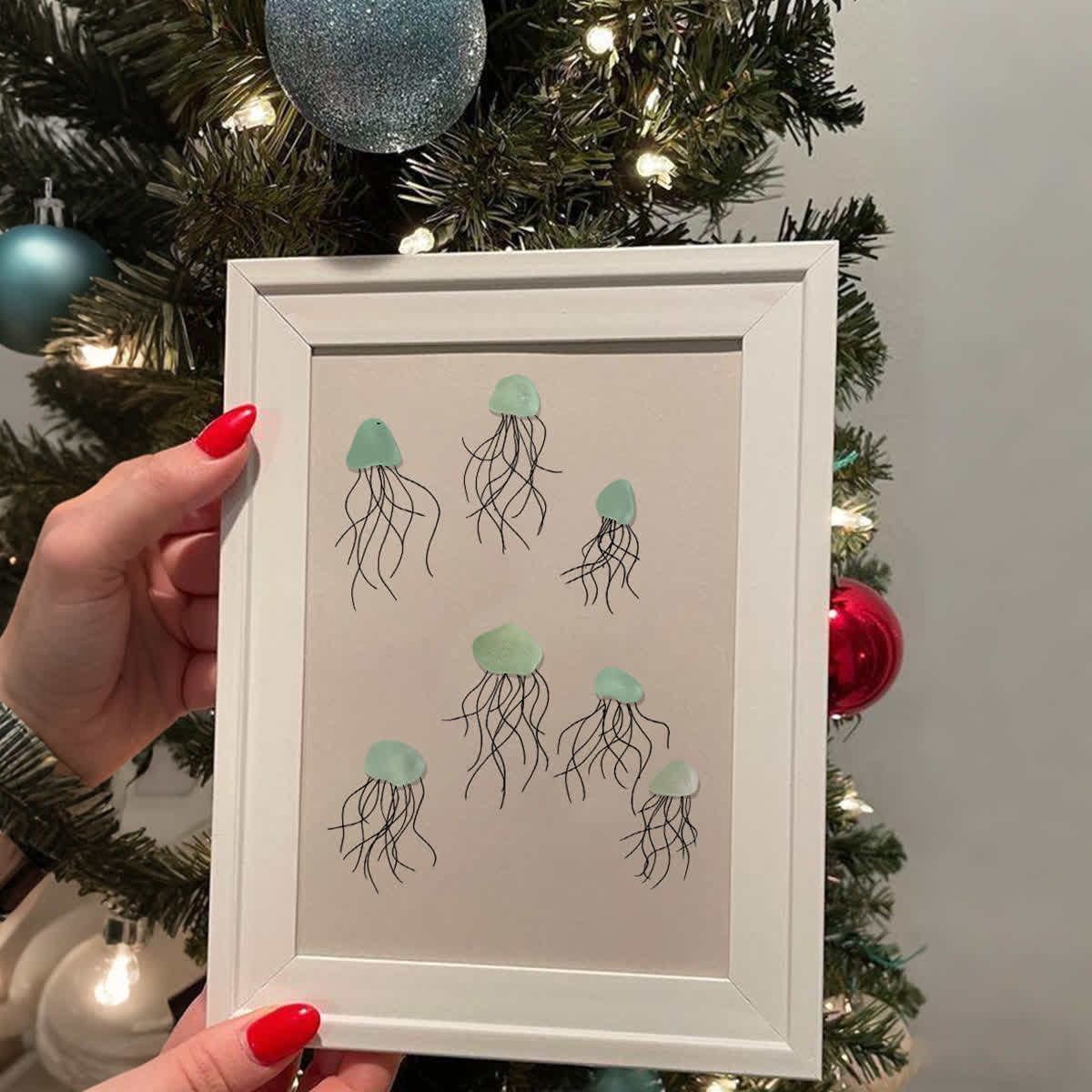 Ocean Drift Coastal Jellyfish Sea Glass Framed Art - image 7