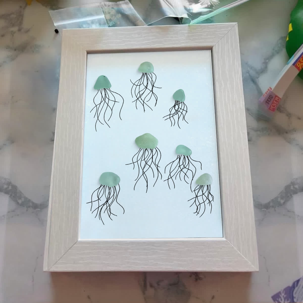 Ocean Drift Coastal Jellyfish Sea Glass Framed Art - image 4