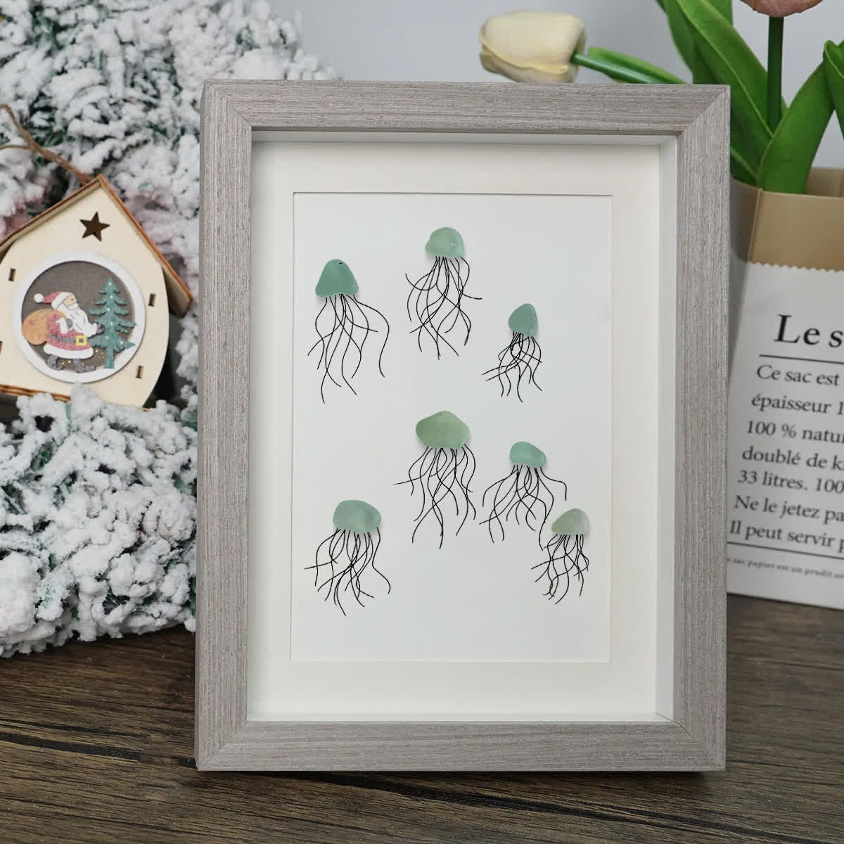 Ocean Drift Coastal Jellyfish Sea Glass Framed Art - image 5