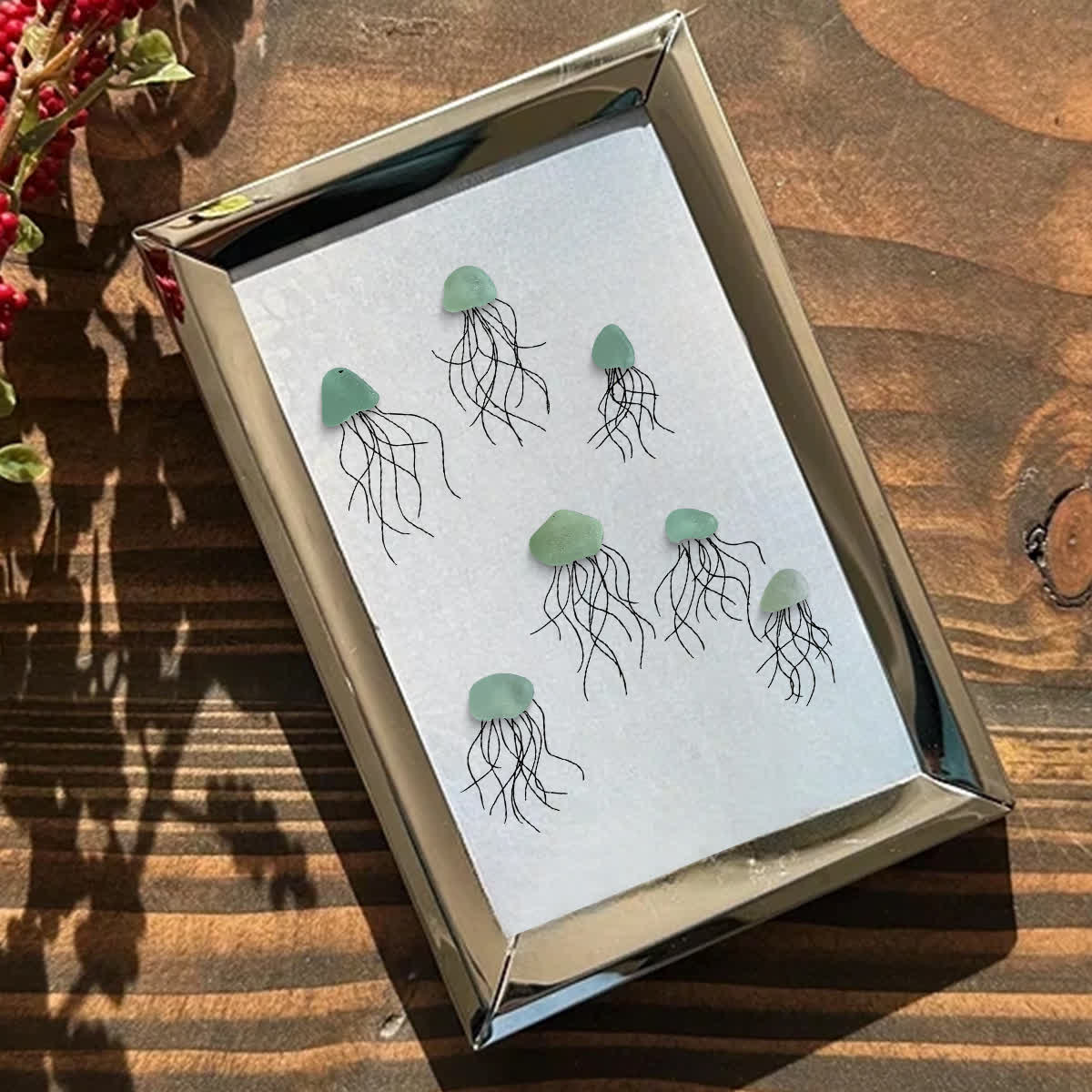 Ocean Drift Coastal Jellyfish Sea Glass Framed Art - image 9